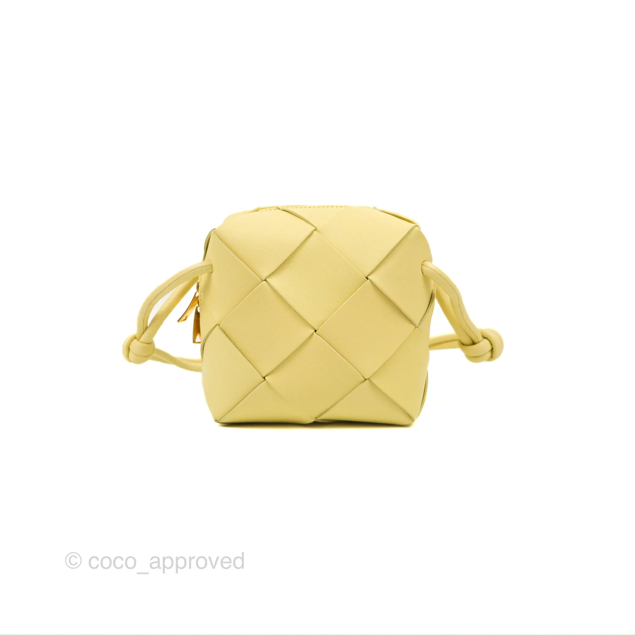 Bottega Veneta Mini Cassette Camera Bag Ice Cream Yellow Intreccio Lambskin