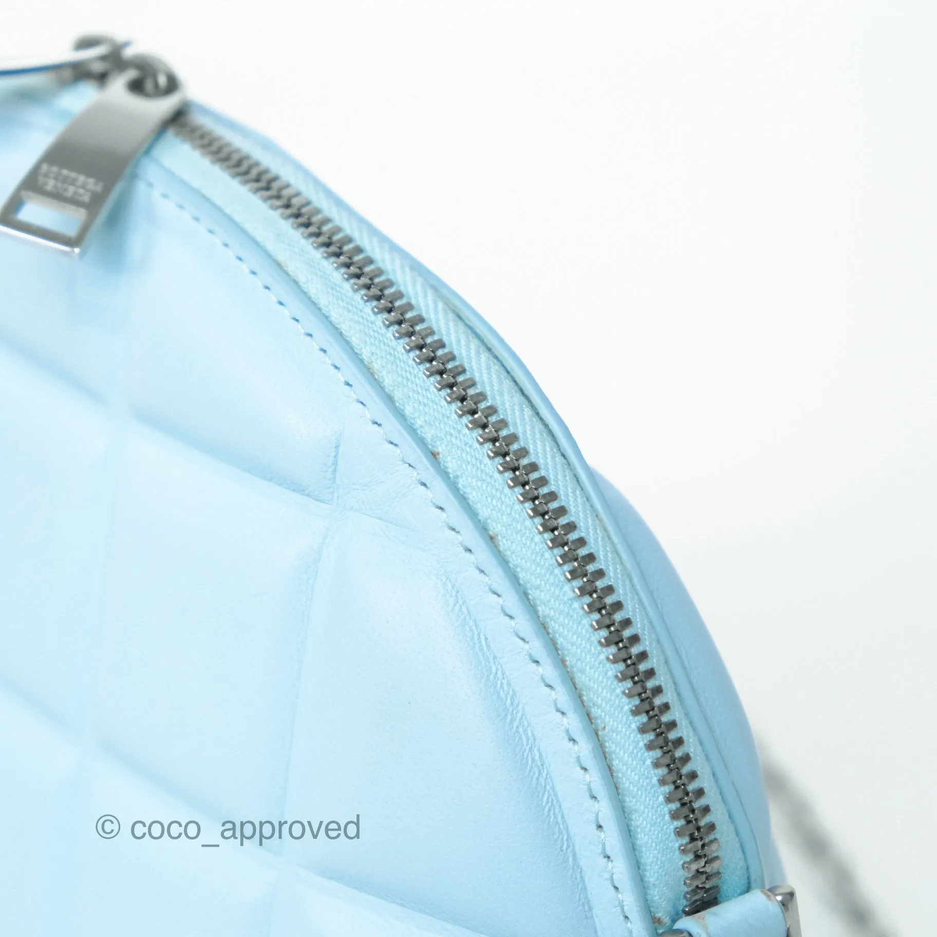 Bottega Veneta Mini Half Moon Bag Topazio Blue Nappa Lambskin Silver Hardware