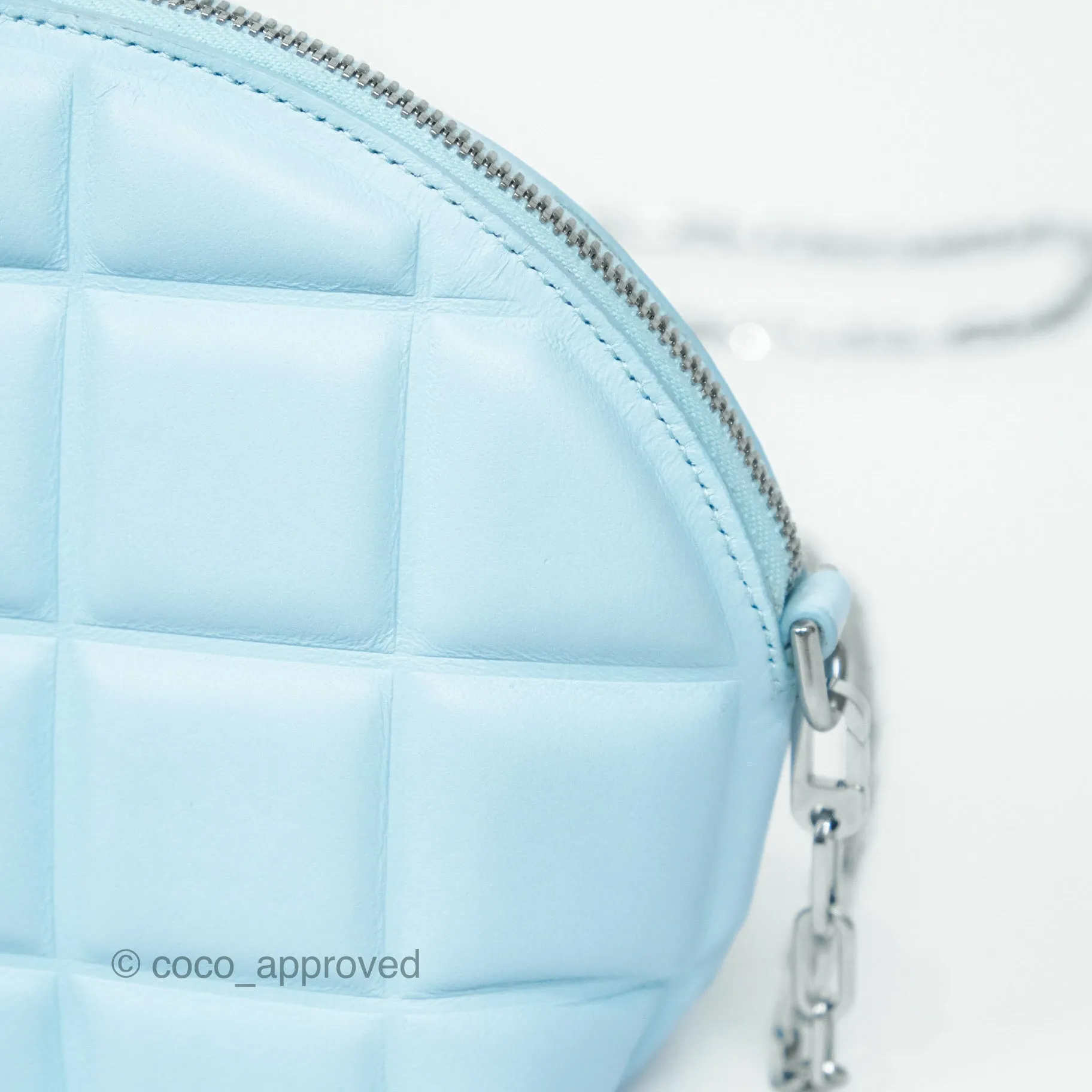 Bottega Veneta Mini Half Moon Bag Topazio Blue Nappa Lambskin Silver Hardware