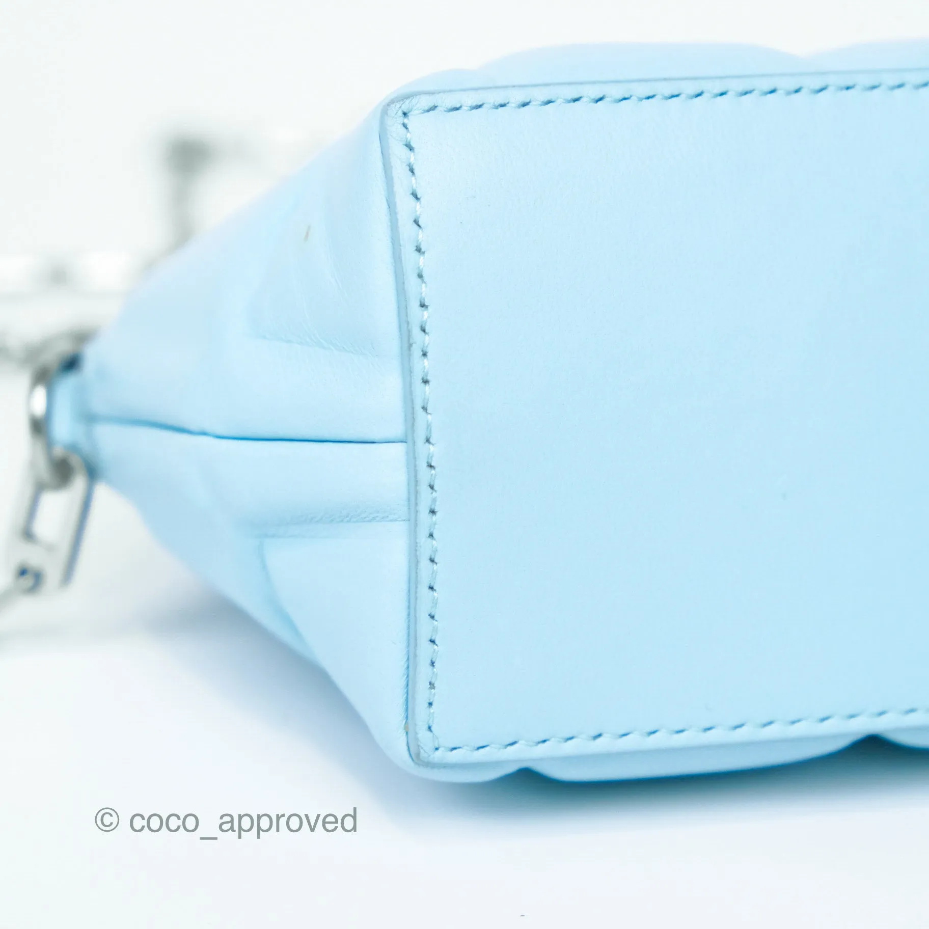 Bottega Veneta Mini Half Moon Bag Topazio Blue Nappa Lambskin Silver Hardware