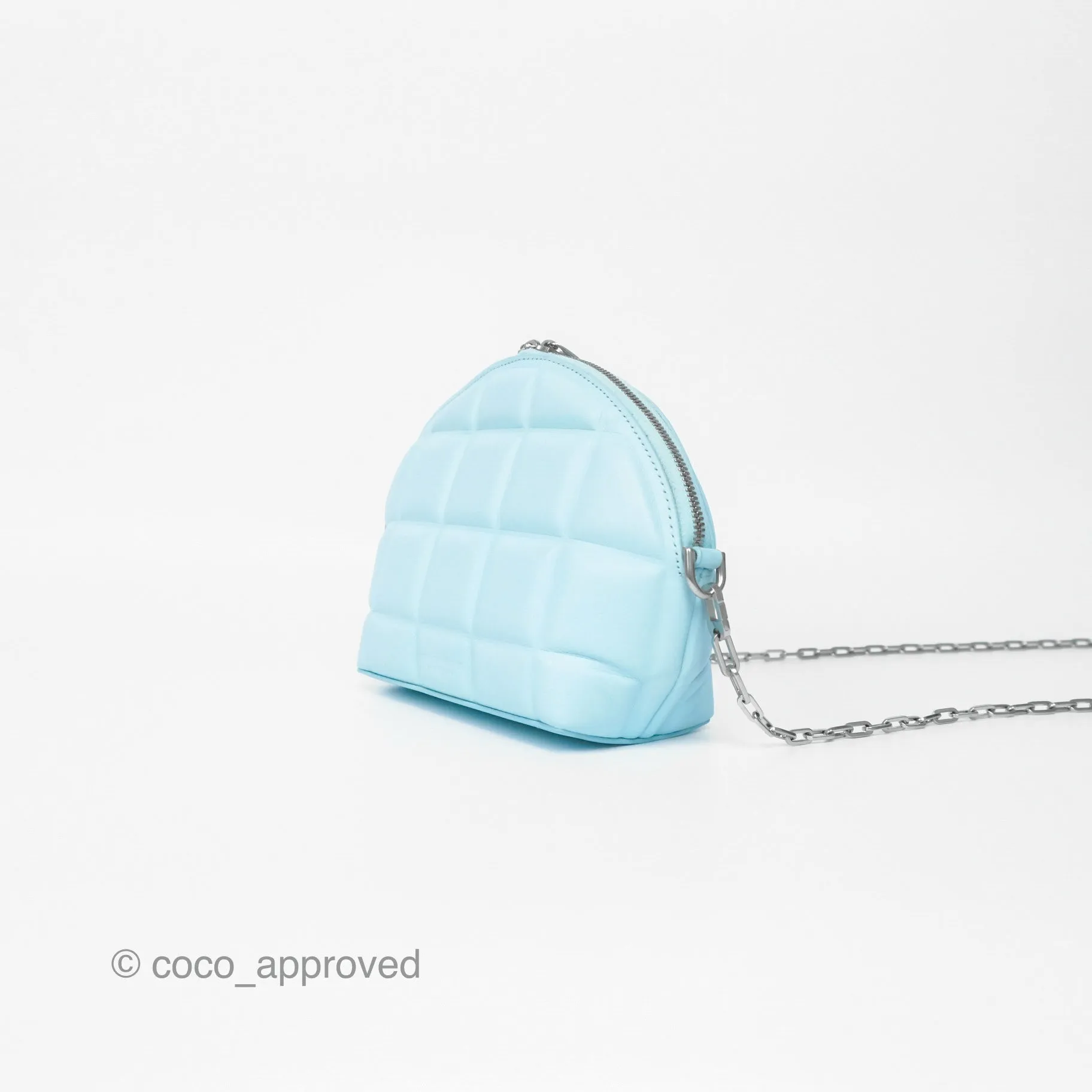 Bottega Veneta Mini Half Moon Bag Topazio Blue Nappa Lambskin Silver Hardware