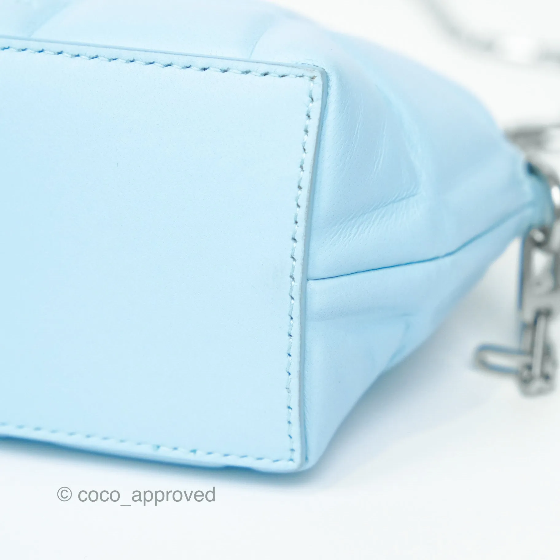 Bottega Veneta Mini Half Moon Bag Topazio Blue Nappa Lambskin Silver Hardware