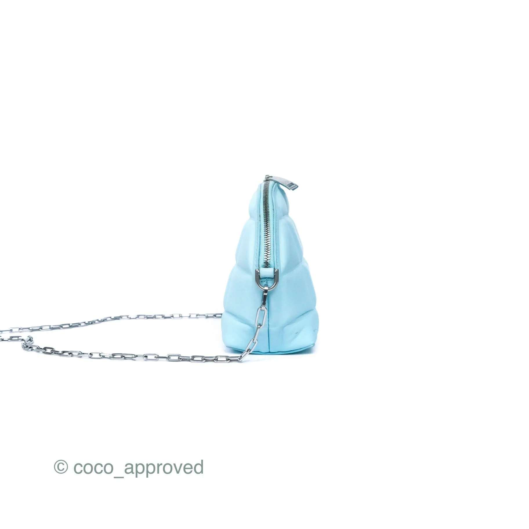 Bottega Veneta Mini Half Moon Bag Topazio Blue Nappa Lambskin Silver Hardware