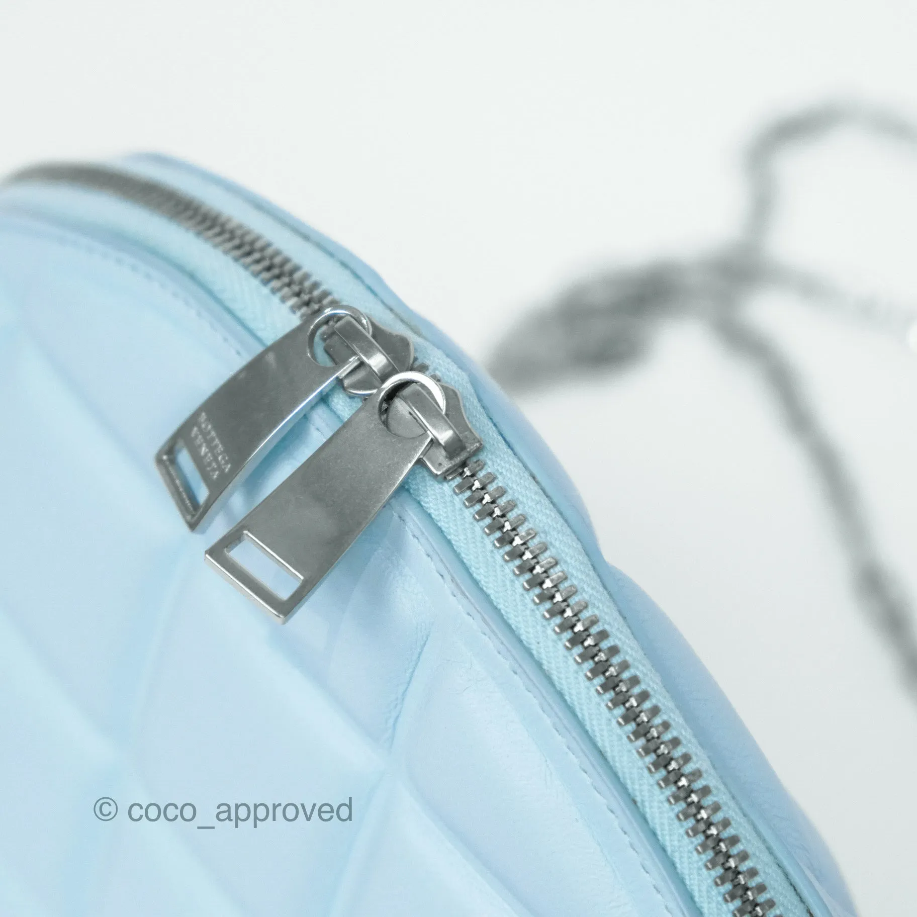 Bottega Veneta Mini Half Moon Bag Topazio Blue Nappa Lambskin Silver Hardware