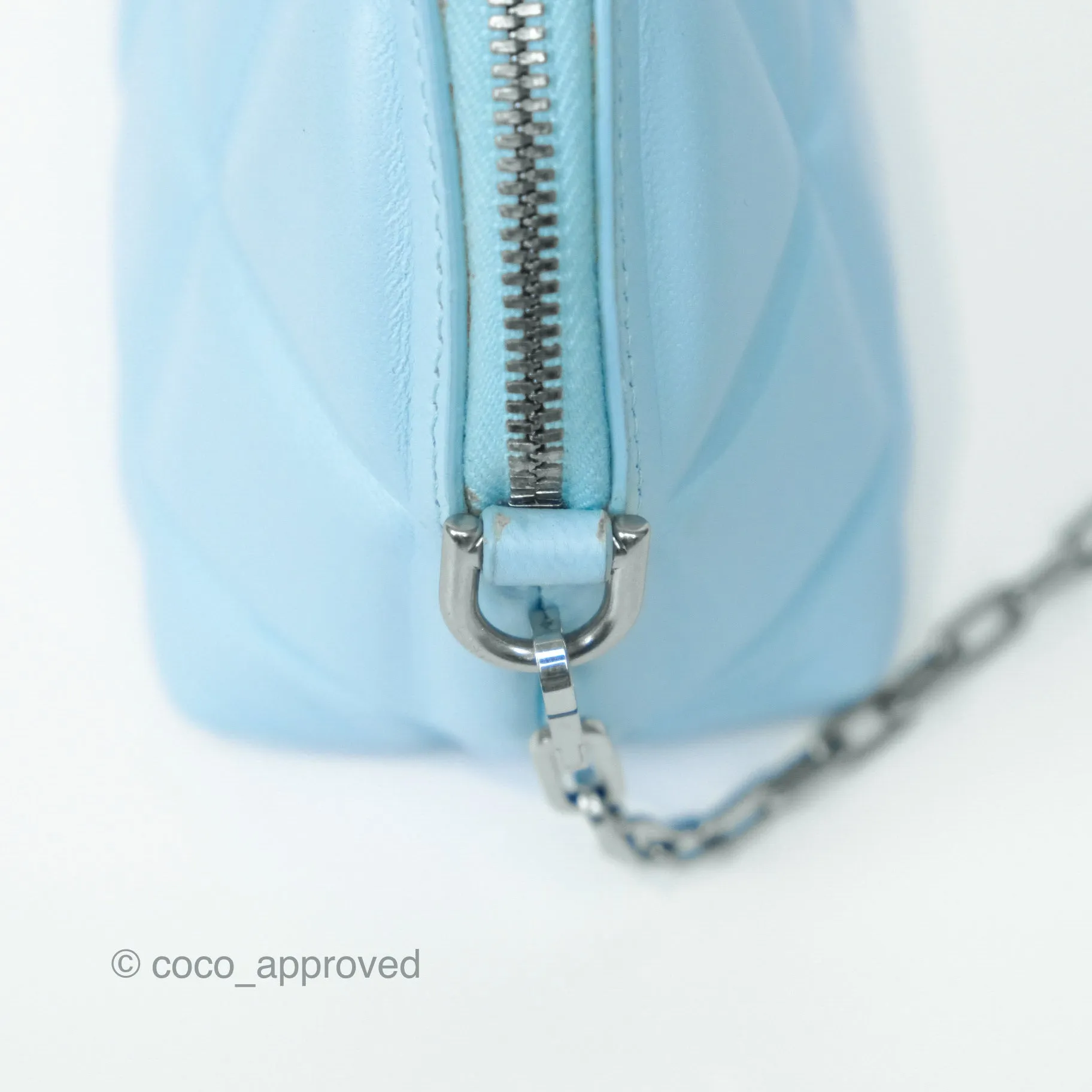 Bottega Veneta Mini Half Moon Bag Topazio Blue Nappa Lambskin Silver Hardware