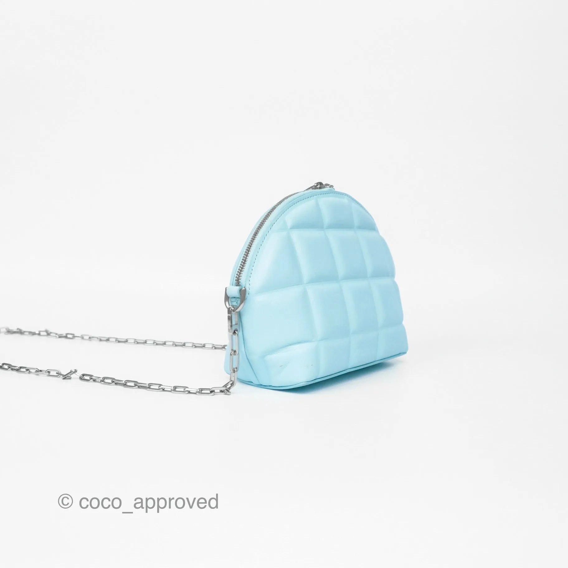 Bottega Veneta Mini Half Moon Bag Topazio Blue Nappa Lambskin Silver Hardware