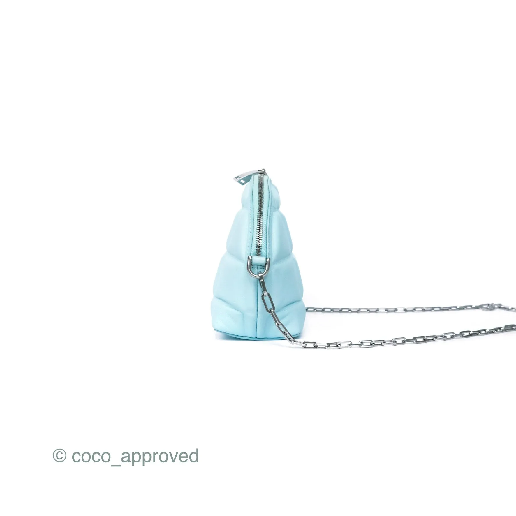 Bottega Veneta Mini Half Moon Bag Topazio Blue Nappa Lambskin Silver Hardware