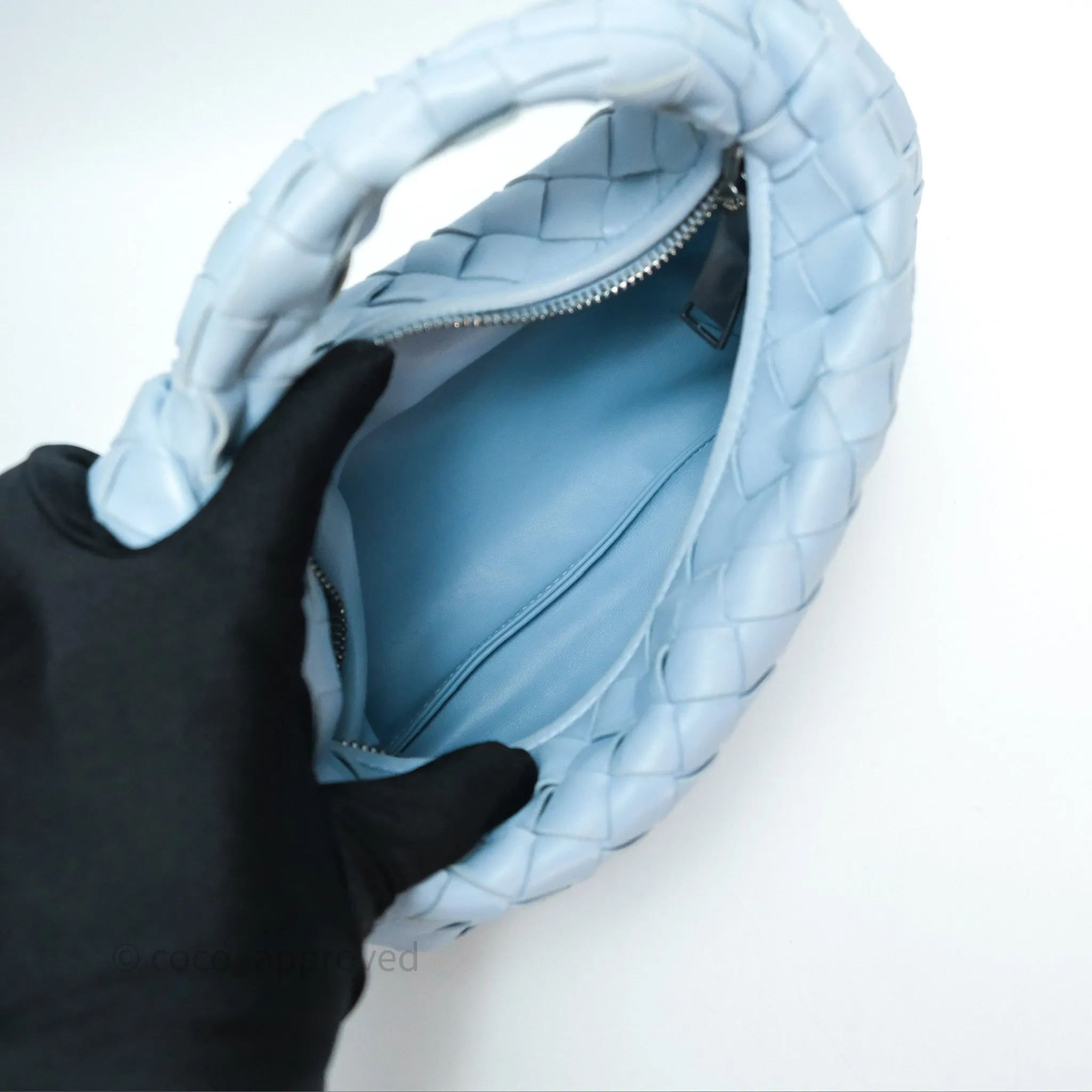 Bottega Veneta Mini Jodie Bag Intrecciato In Ice Lambskin Silver Hardware