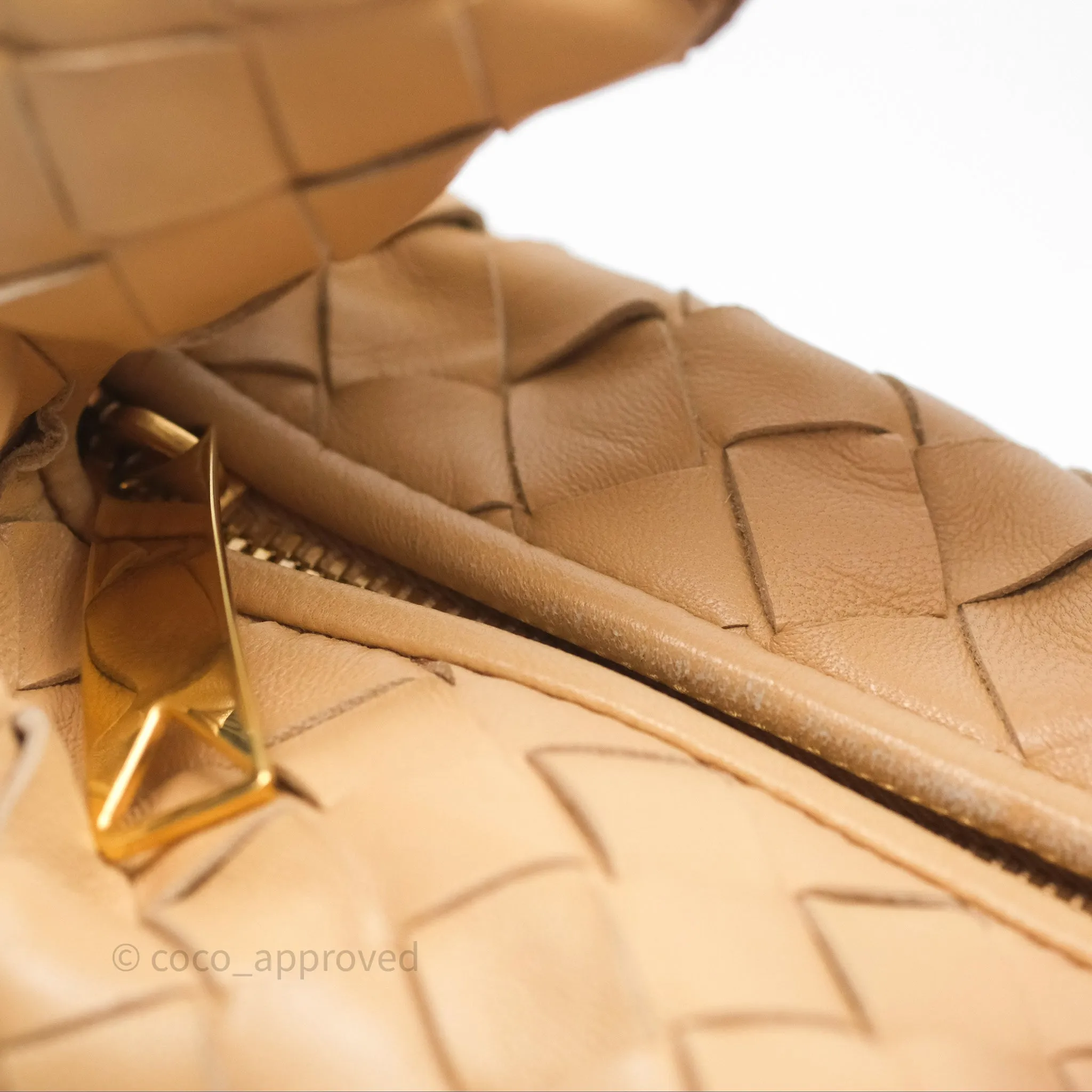 Bottega Veneta Mini Jodie Clutch Bag Intrecciato Almond Lambskin Gold Hardware