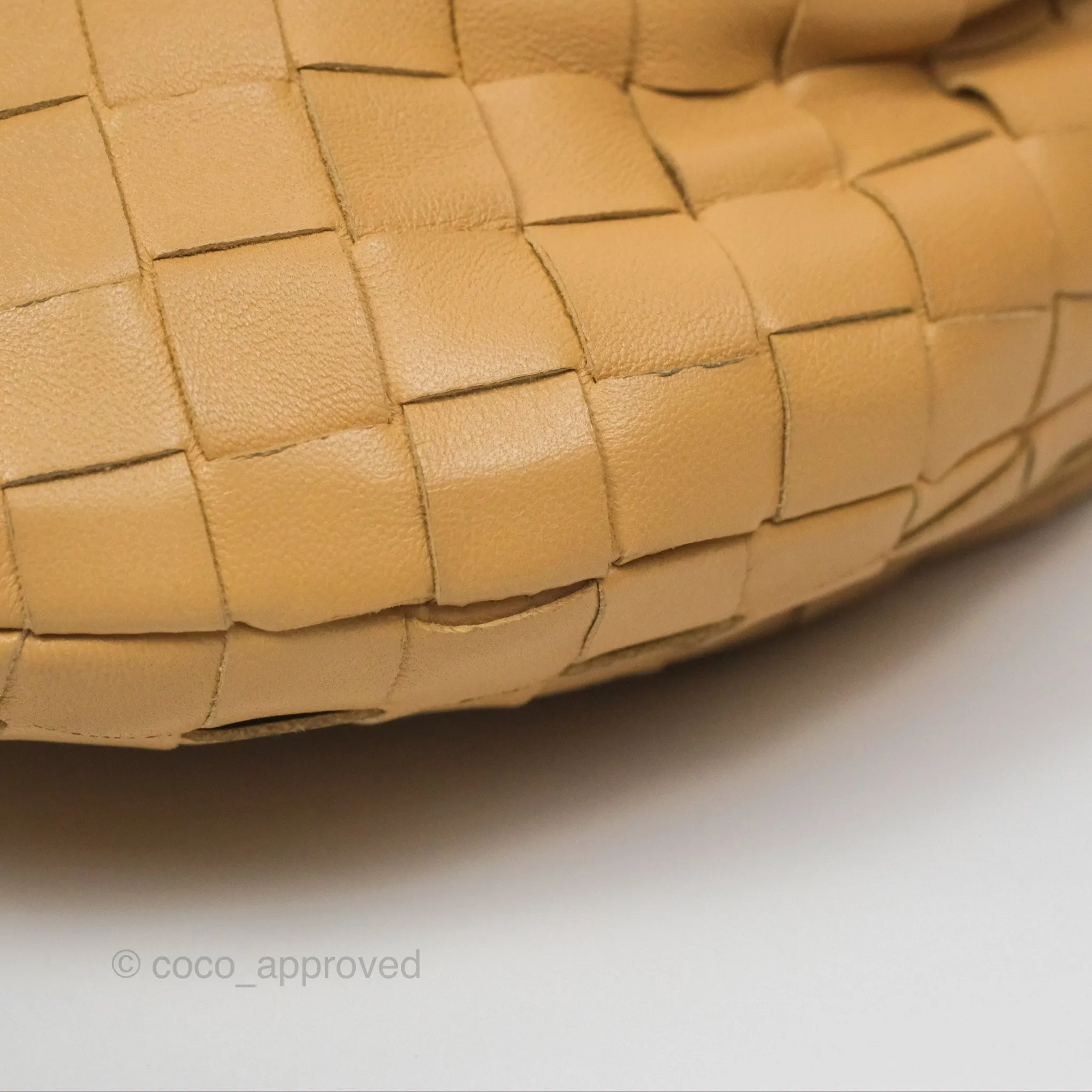 Bottega Veneta Mini Jodie Clutch Bag Intrecciato Almond Lambskin Gold Hardware