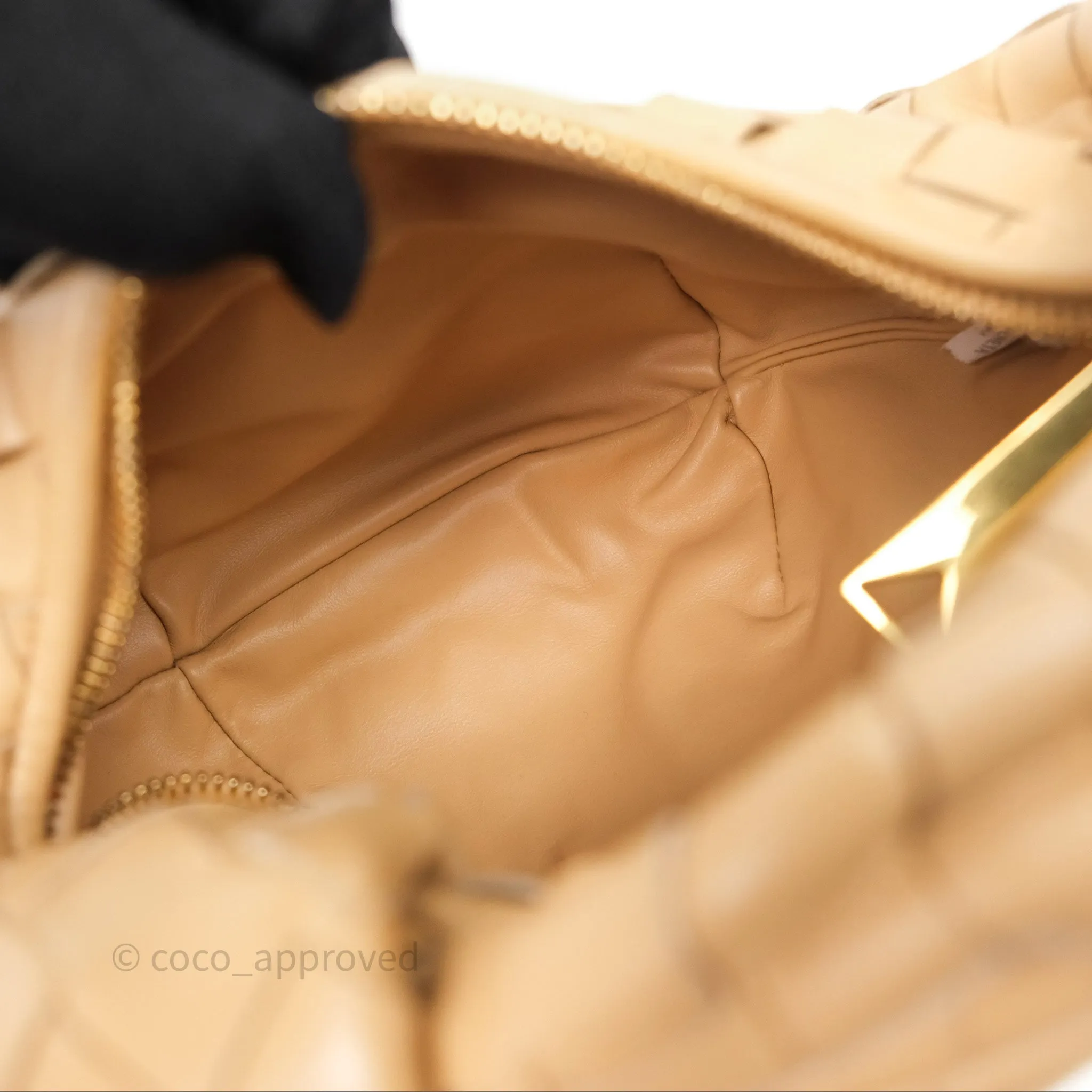 Bottega Veneta Mini Jodie Clutch Bag Intrecciato Almond Lambskin Gold Hardware