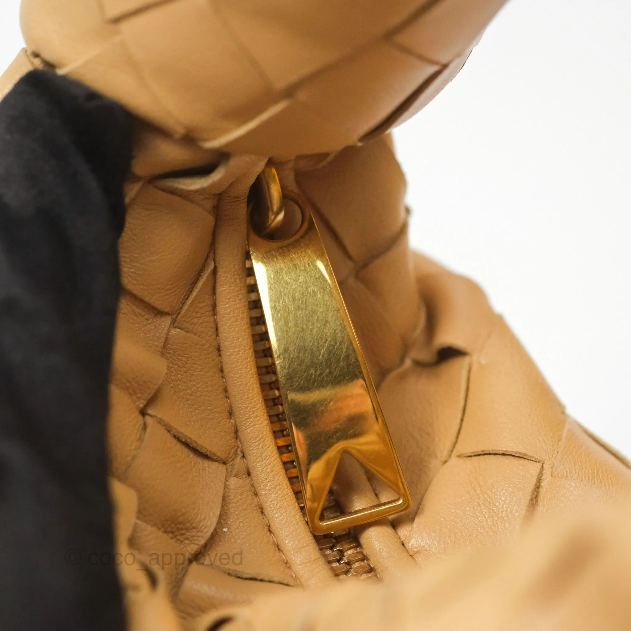 Bottega Veneta Mini Jodie Clutch Bag Intrecciato Almond Lambskin Gold Hardware