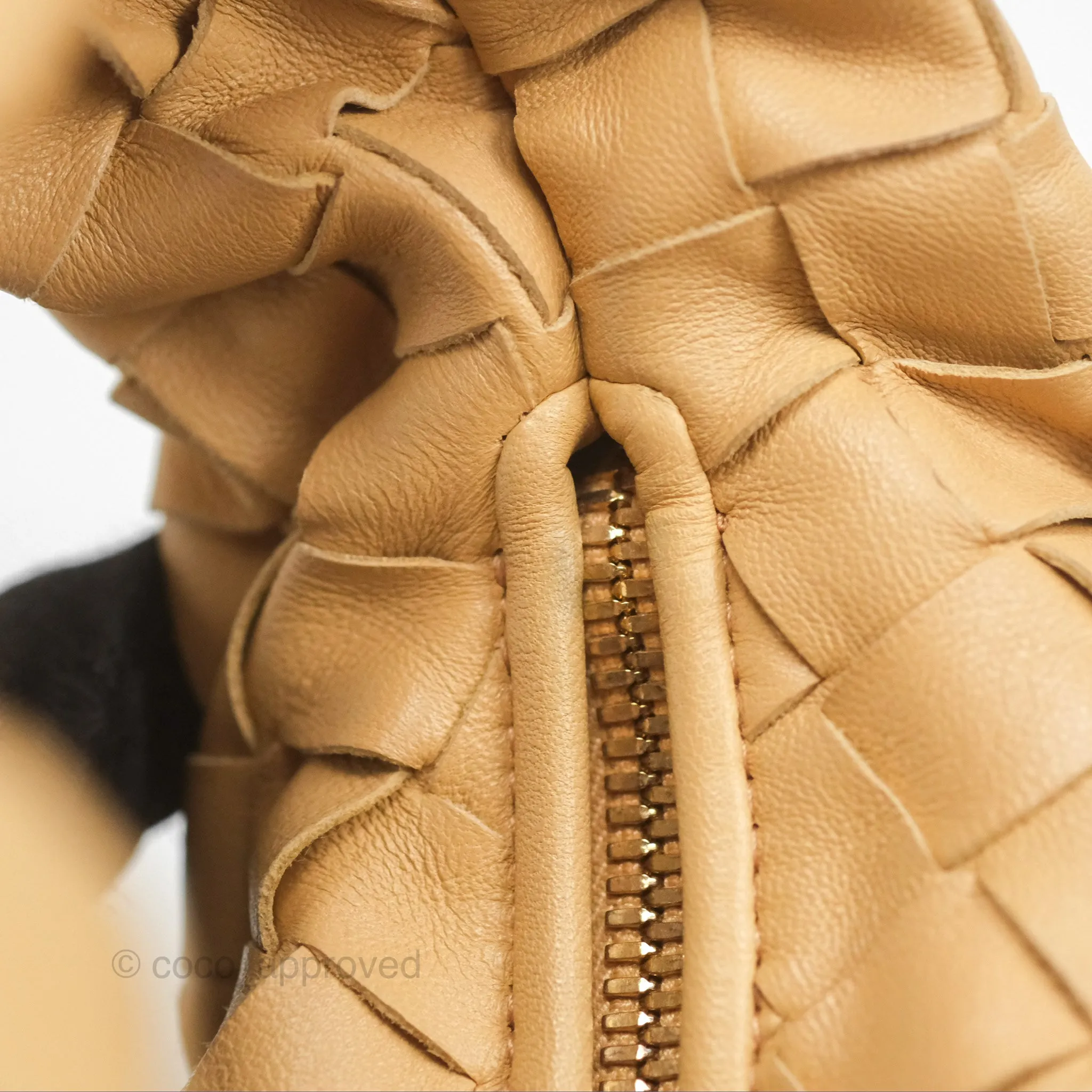 Bottega Veneta Mini Jodie Clutch Bag Intrecciato Almond Lambskin Gold Hardware