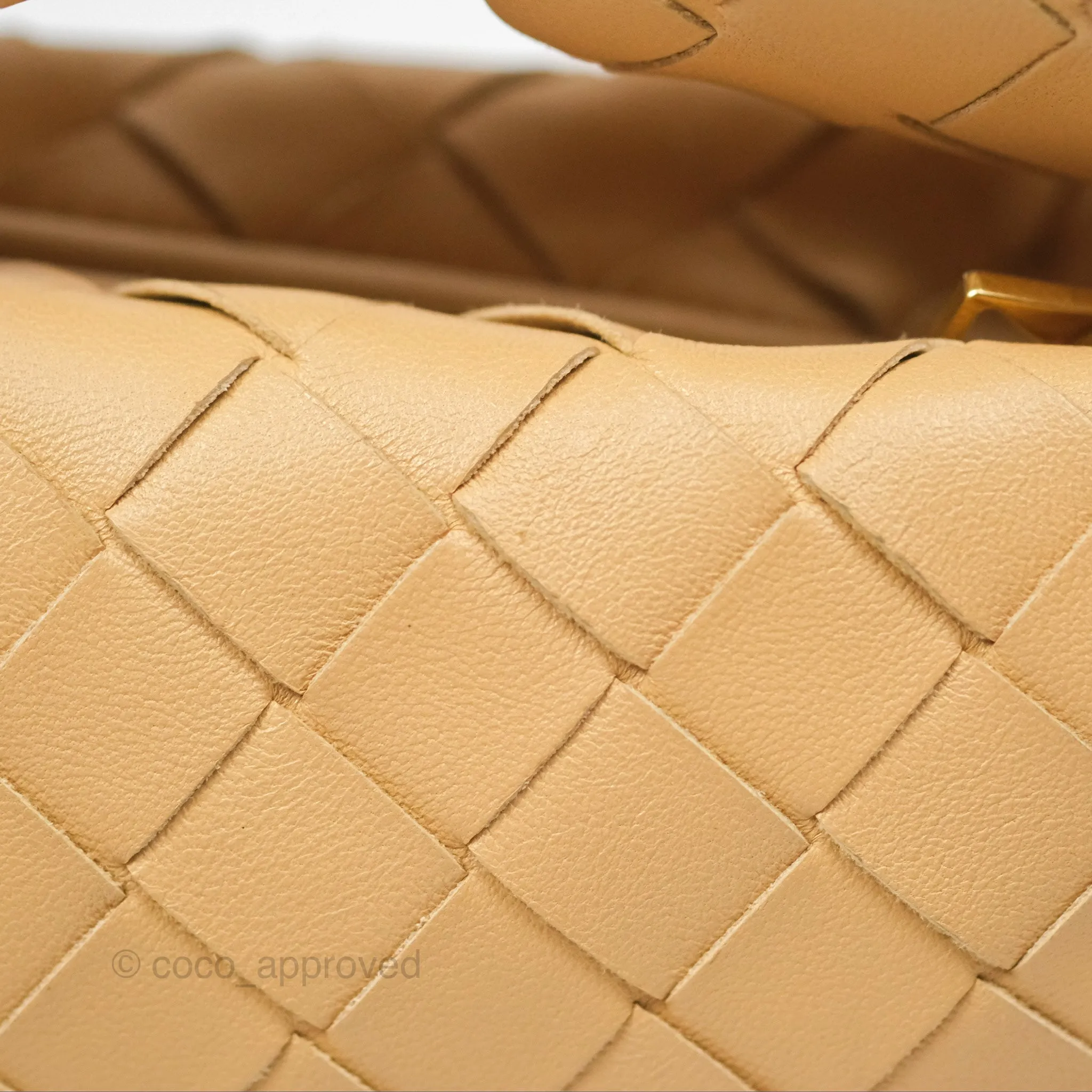 Bottega Veneta Mini Jodie Clutch Bag Intrecciato Almond Lambskin Gold Hardware