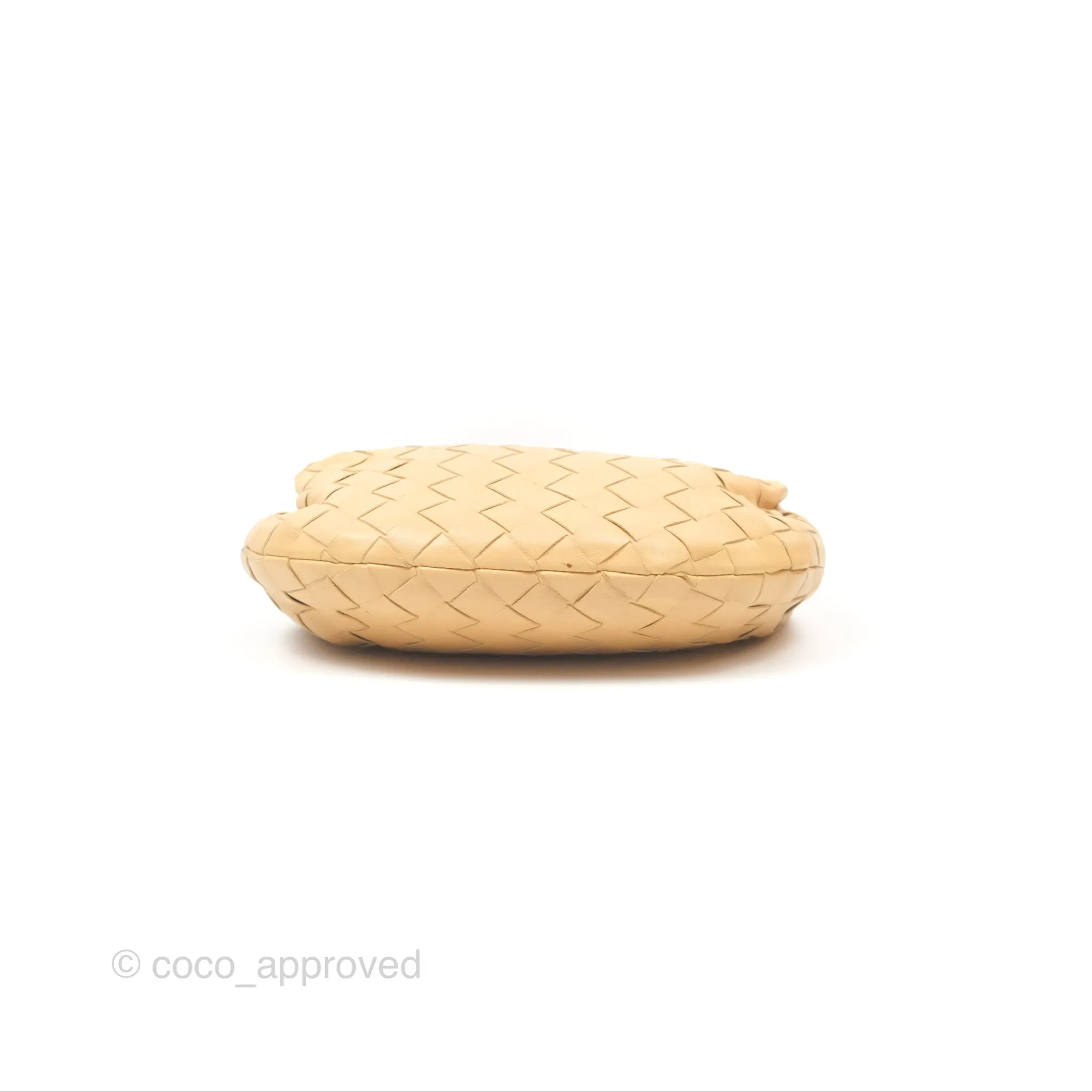 Bottega Veneta Mini Jodie Clutch Bag Intrecciato Almond Lambskin Gold Hardware