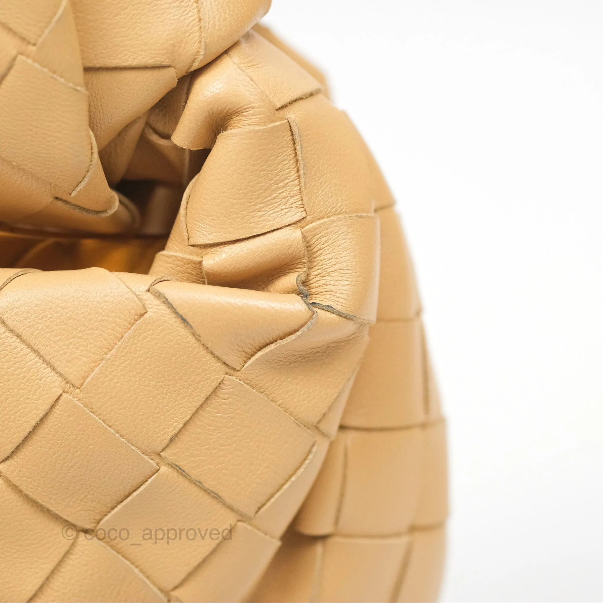 Bottega Veneta Mini Jodie Clutch Bag Intrecciato Almond Lambskin Gold Hardware