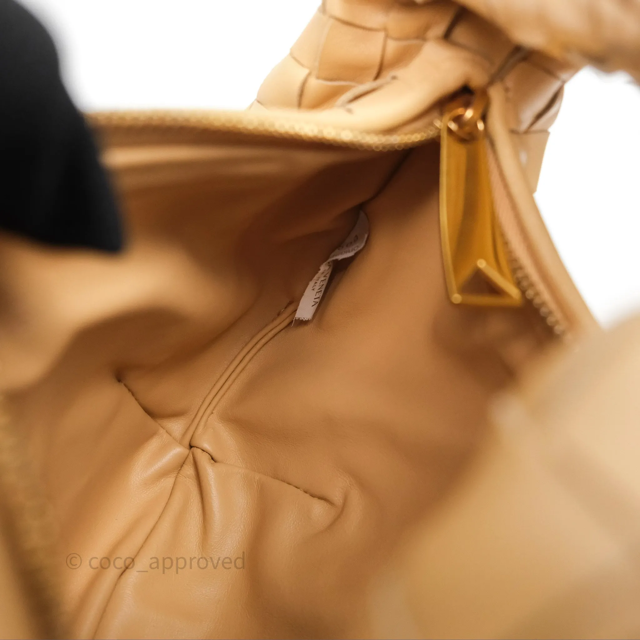 Bottega Veneta Mini Jodie Clutch Bag Intrecciato Almond Lambskin Gold Hardware