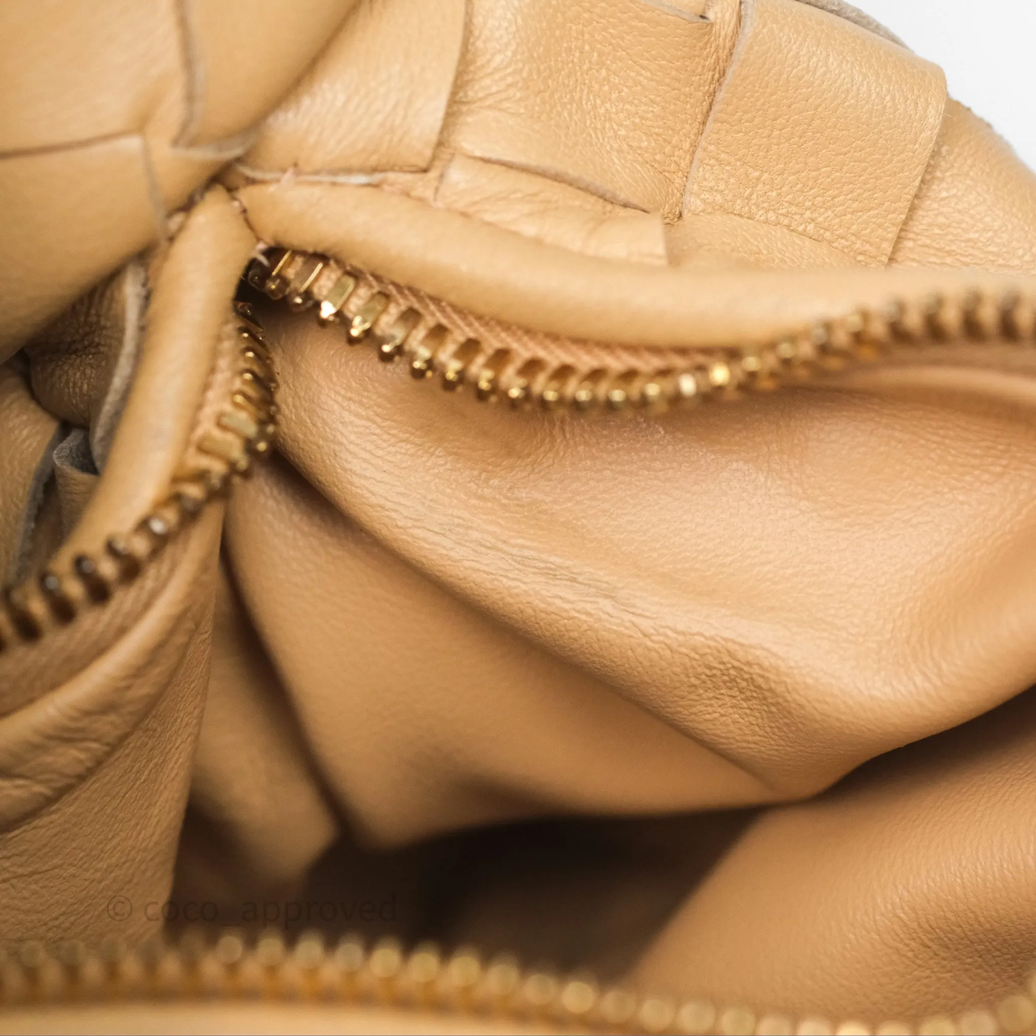 Bottega Veneta Mini Jodie Clutch Bag Intrecciato Almond Lambskin Gold Hardware