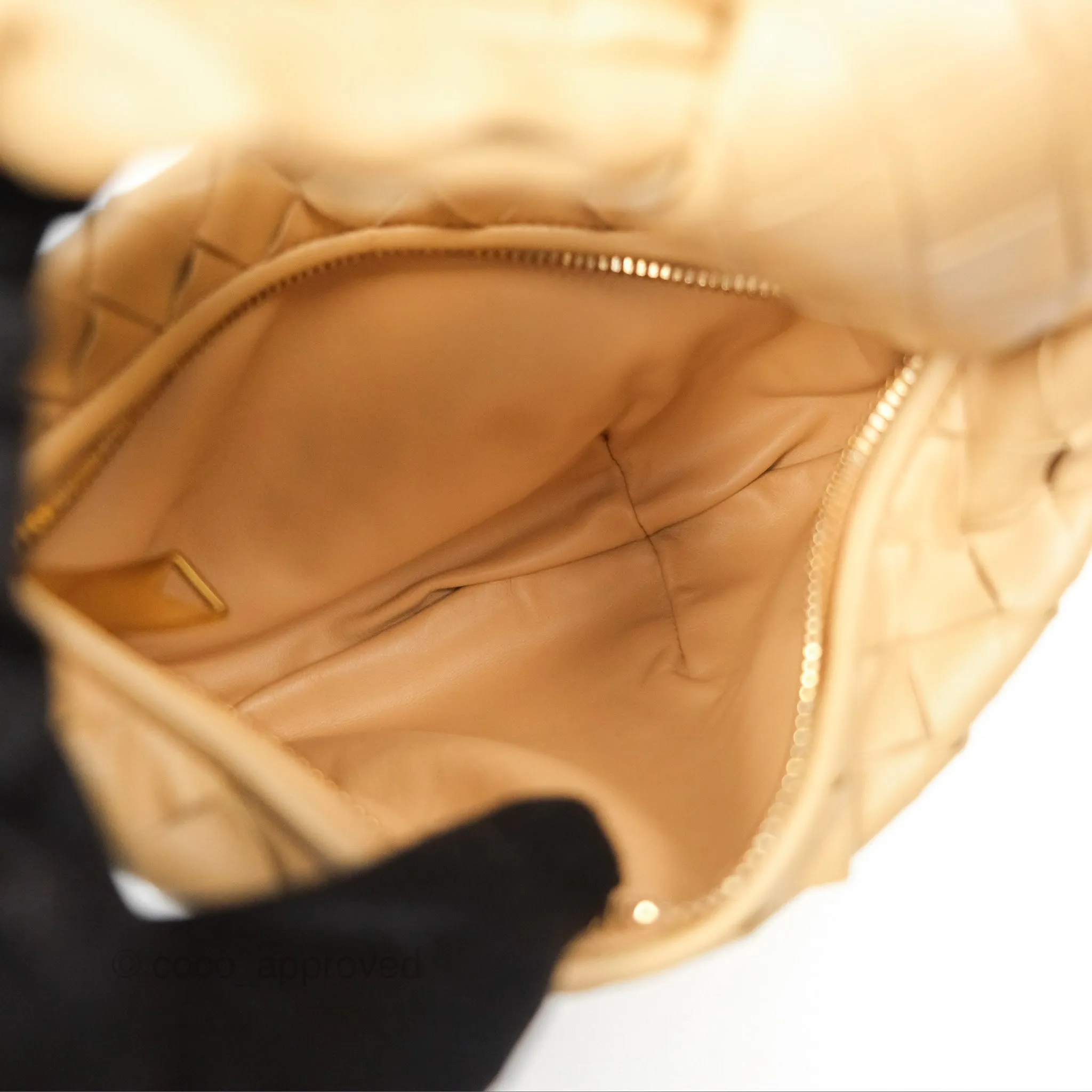 Bottega Veneta Mini Jodie Clutch Bag Intrecciato Almond Lambskin Gold Hardware