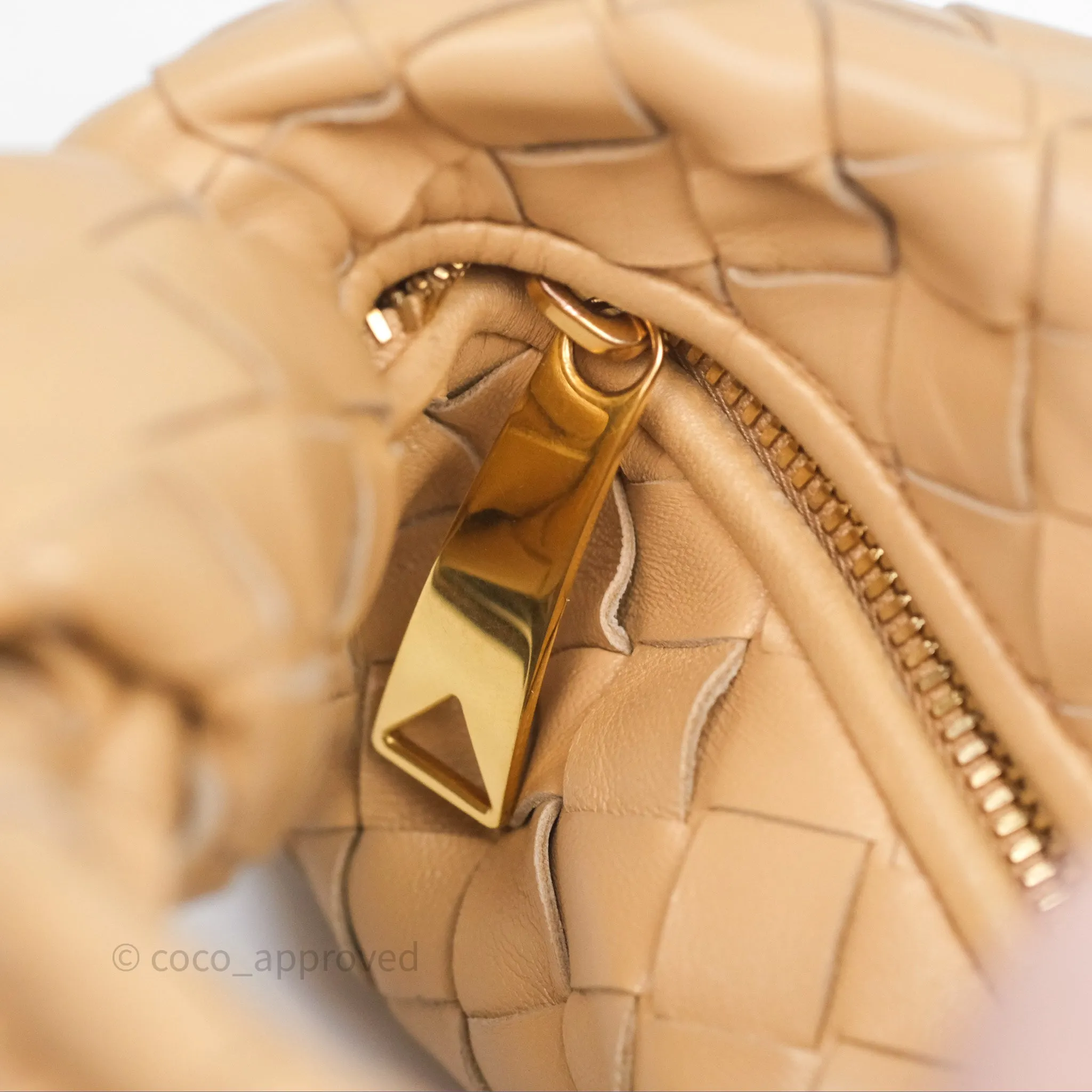 Bottega Veneta Mini Jodie Clutch Bag Intrecciato Almond Lambskin Gold Hardware
