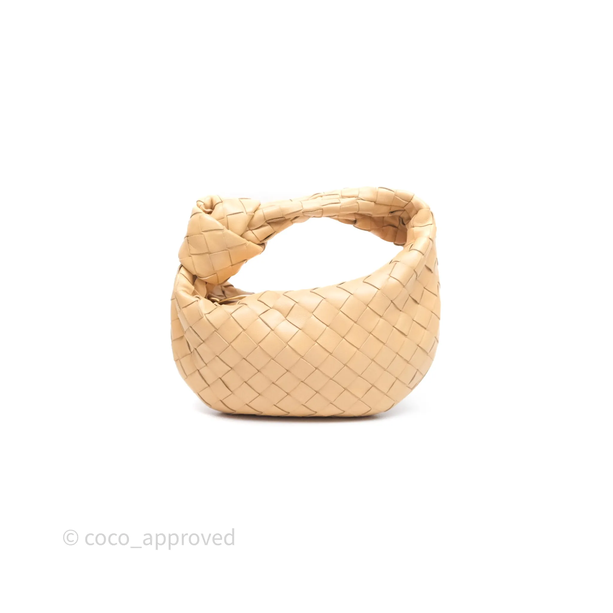 Bottega Veneta Mini Jodie Clutch Bag Intrecciato Almond Lambskin Gold Hardware