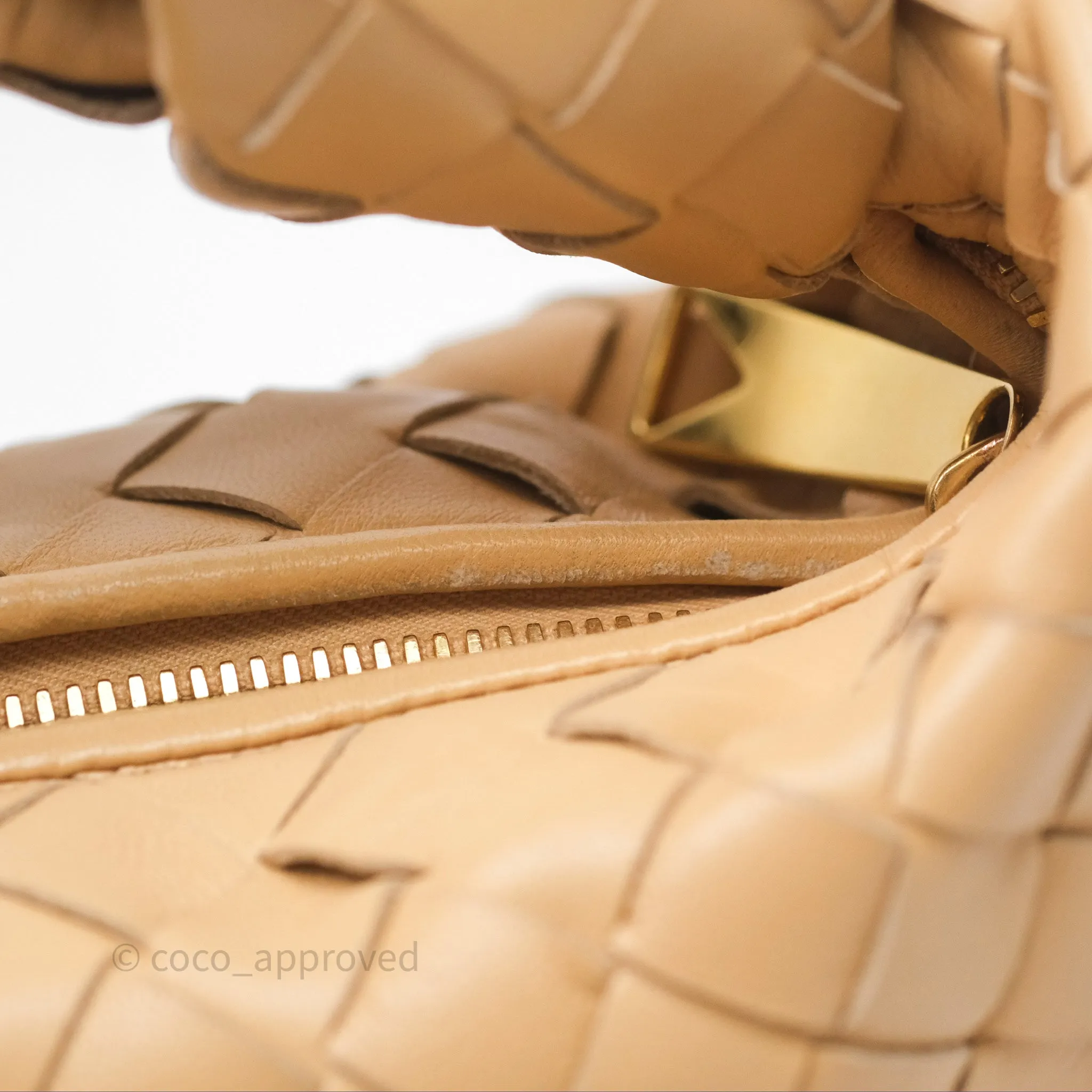 Bottega Veneta Mini Jodie Clutch Bag Intrecciato Almond Lambskin Gold Hardware