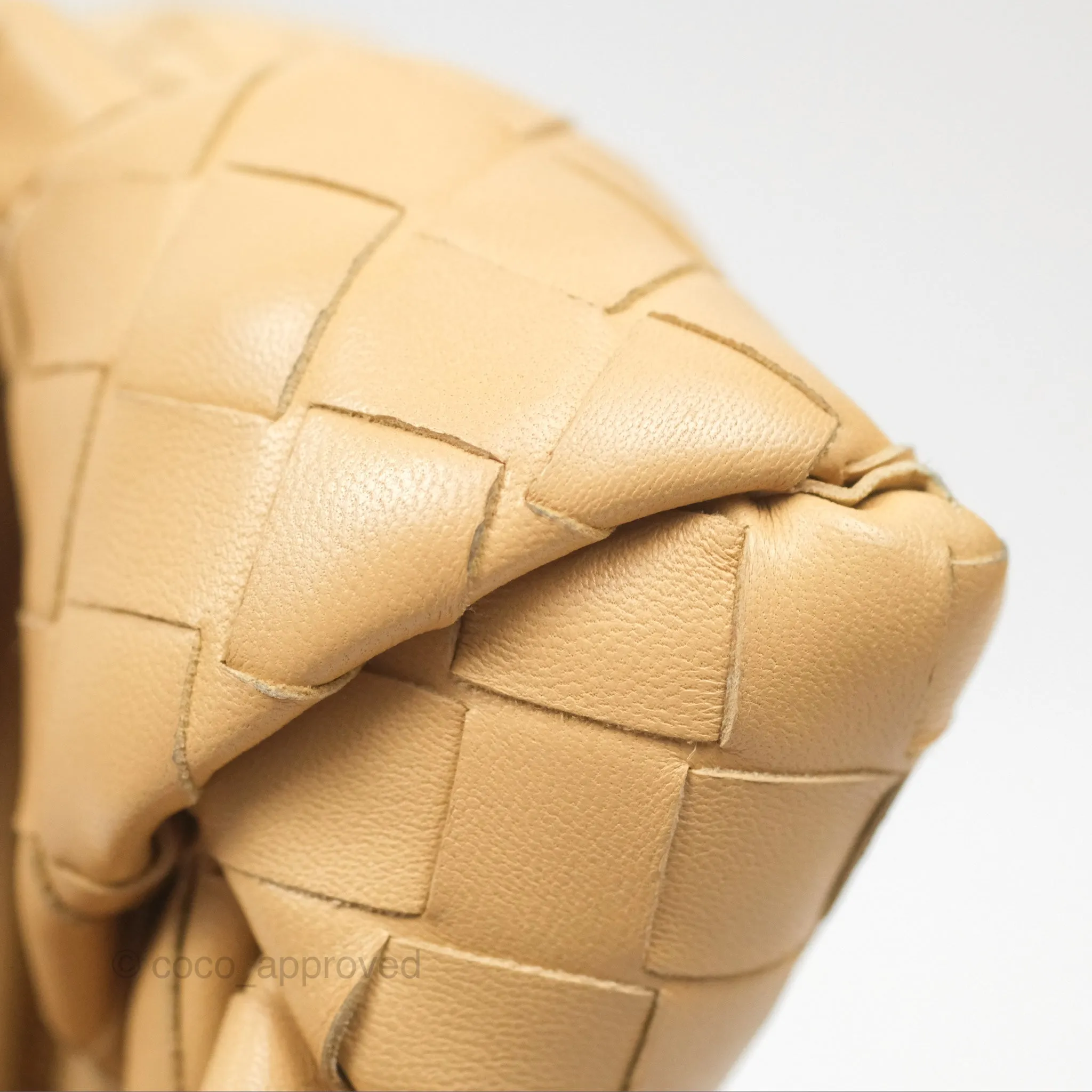 Bottega Veneta Mini Jodie Clutch Bag Intrecciato Almond Lambskin Gold Hardware