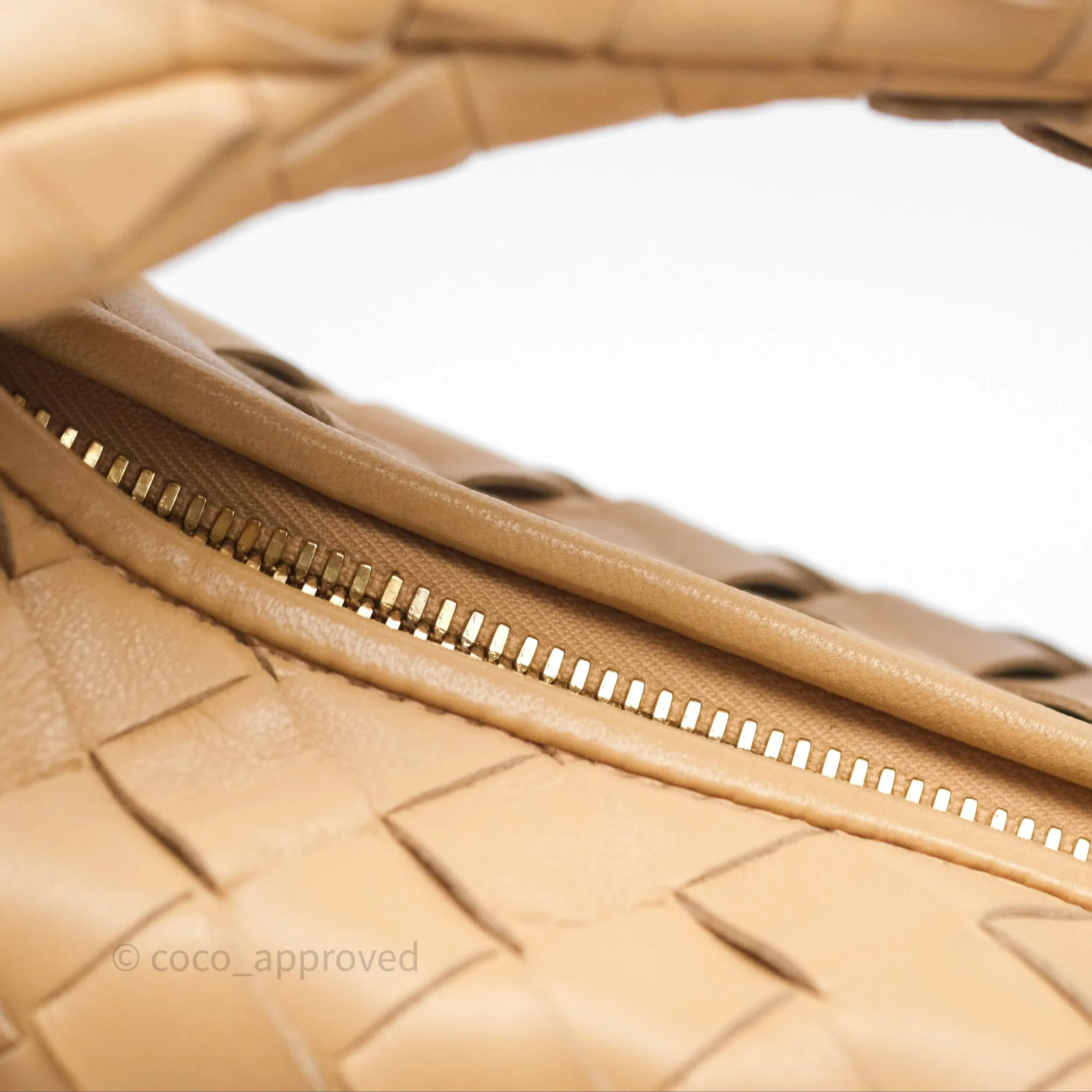 Bottega Veneta Mini Jodie Clutch Bag Intrecciato Almond Lambskin Gold Hardware