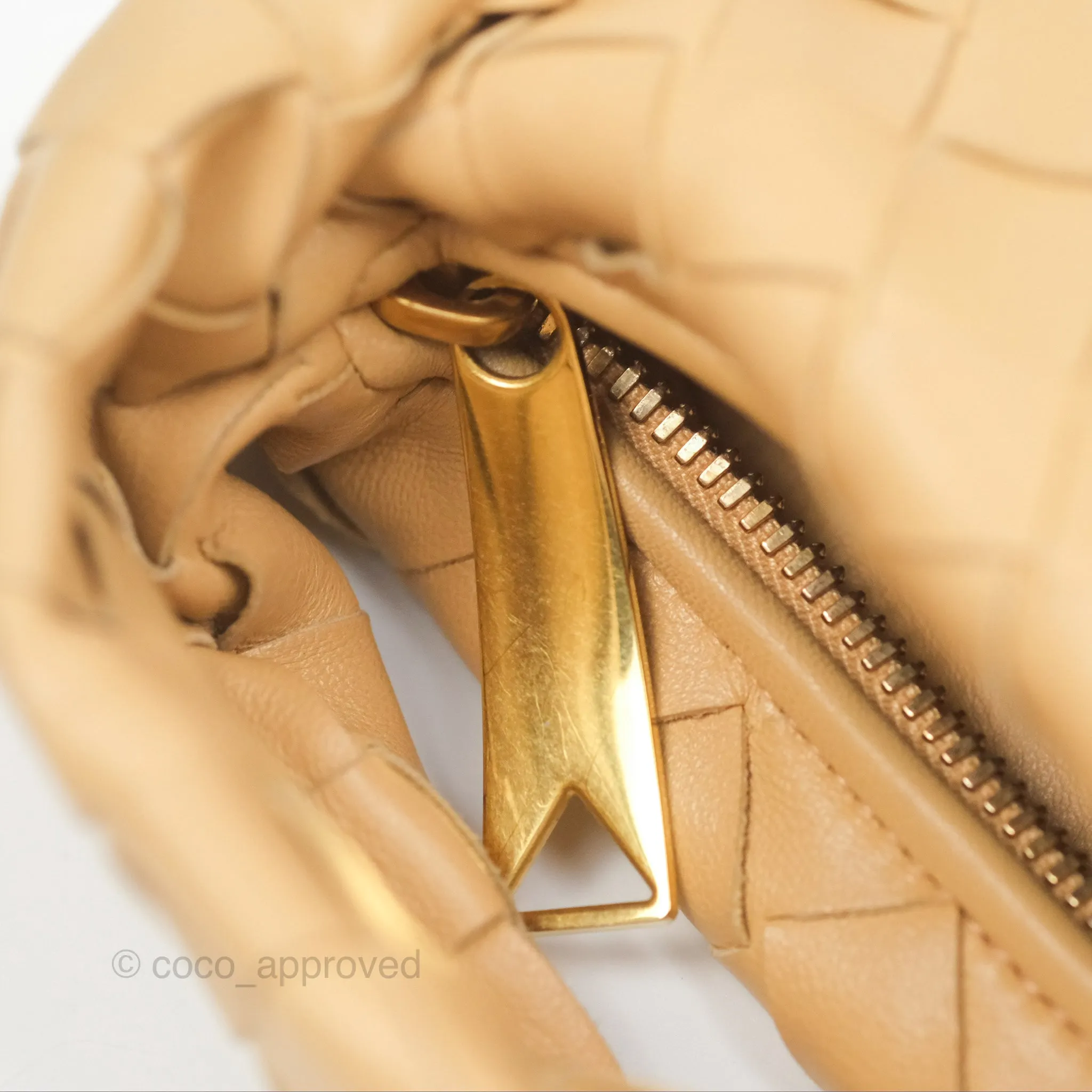 Bottega Veneta Mini Jodie Clutch Bag Intrecciato Almond Lambskin Gold Hardware