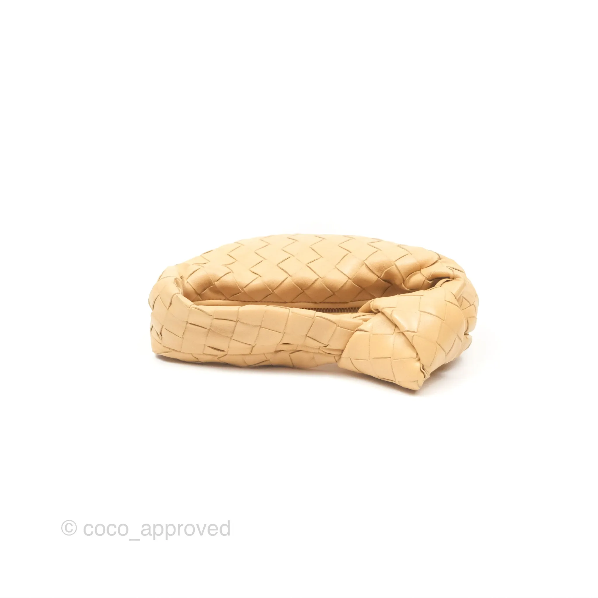 Bottega Veneta Mini Jodie Clutch Bag Intrecciato Almond Lambskin Gold Hardware