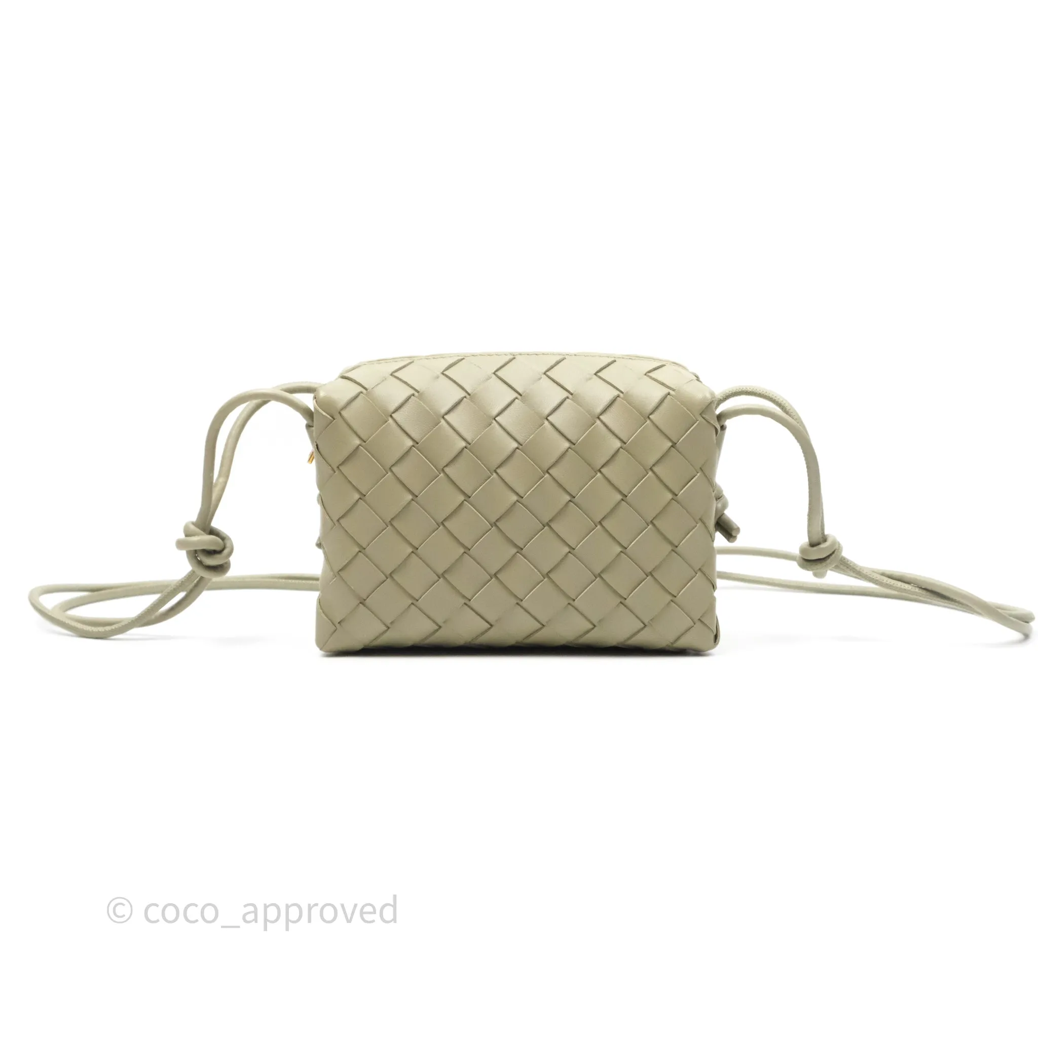 Bottega Veneta Mini Loop Camera Bag Intrecciato Lambskin Travertine