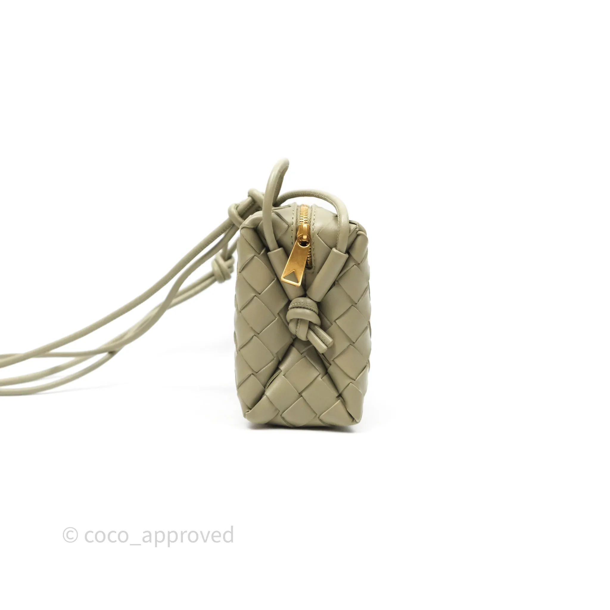 Bottega Veneta Mini Loop Camera Bag Intrecciato Lambskin Travertine