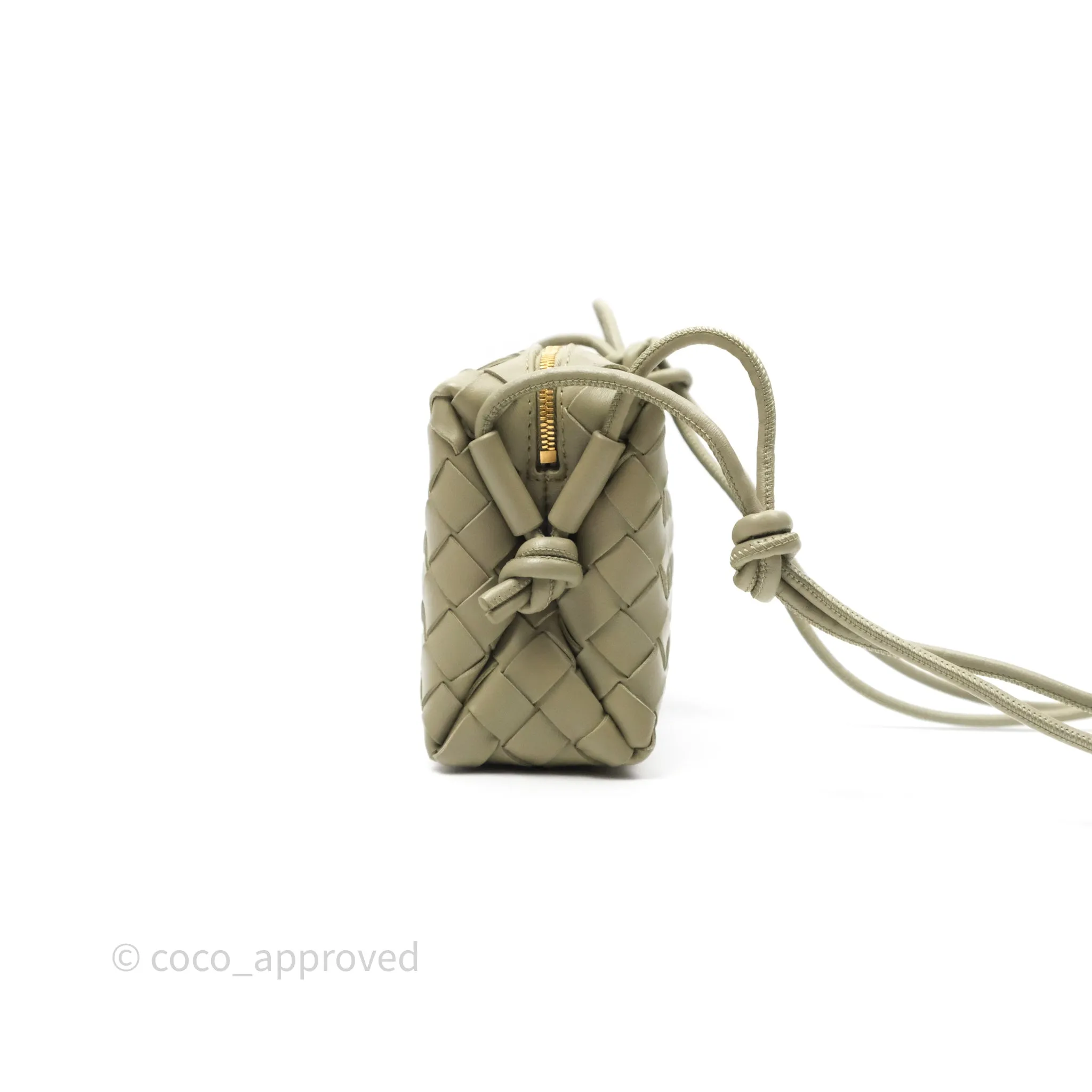 Bottega Veneta Mini Loop Camera Bag Intrecciato Lambskin Travertine