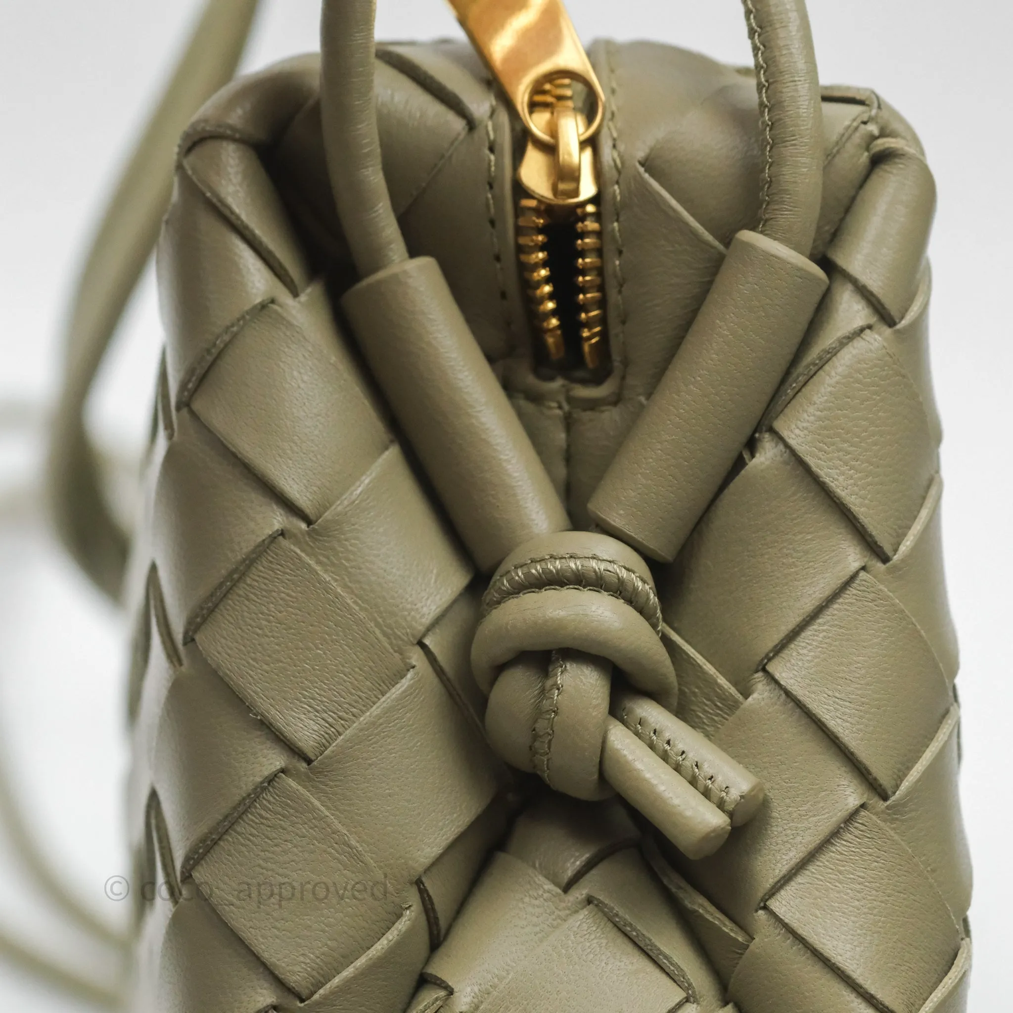 Bottega Veneta Mini Loop Camera Bag Intrecciato Lambskin Travertine