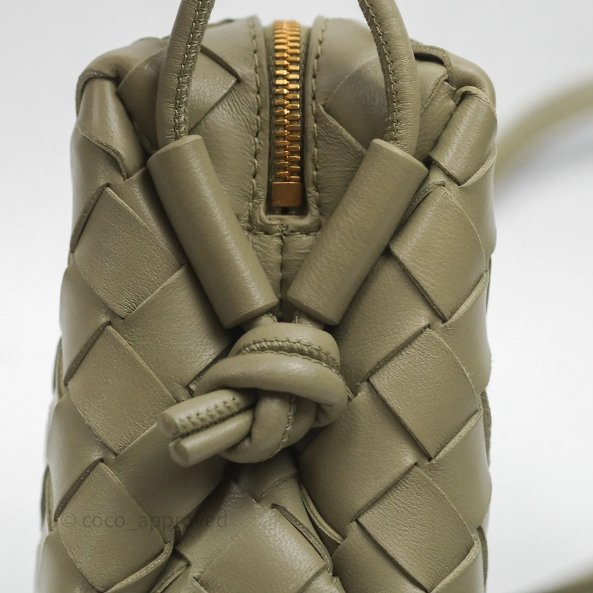 Bottega Veneta Mini Loop Camera Bag Intrecciato Lambskin Travertine