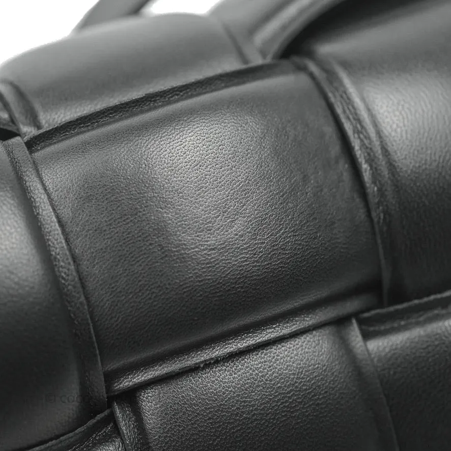 Bottega Veneta Padded Cassette Shoulder Bag Intrecciato Black Lambskin Gold Hardware