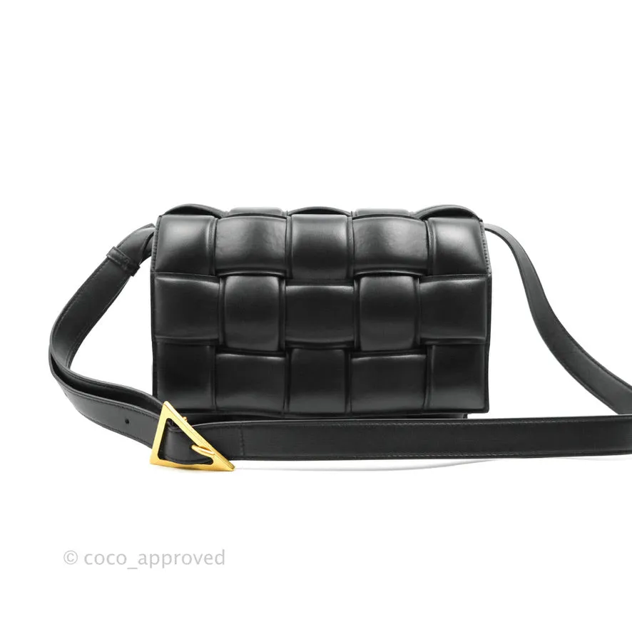 Bottega Veneta Padded Cassette Shoulder Bag Intrecciato Black Lambskin Gold Hardware