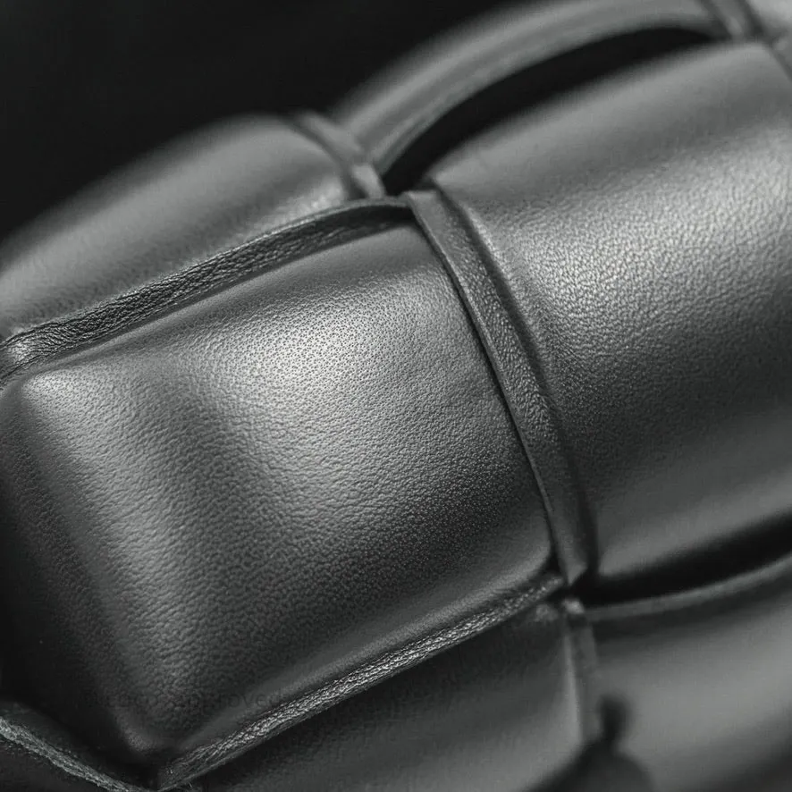Bottega Veneta Padded Cassette Shoulder Bag Intrecciato Black Lambskin Gold Hardware