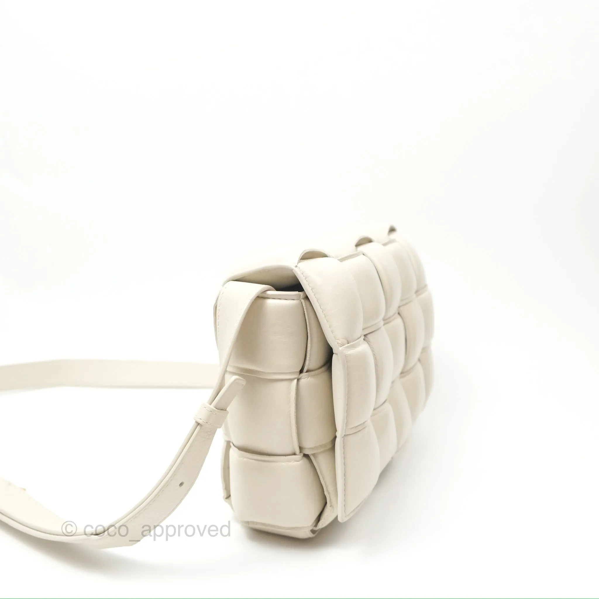 Bottega Veneta Padded Cassette Shoulder Bag Intrecciato Chalk Paper Calfskin