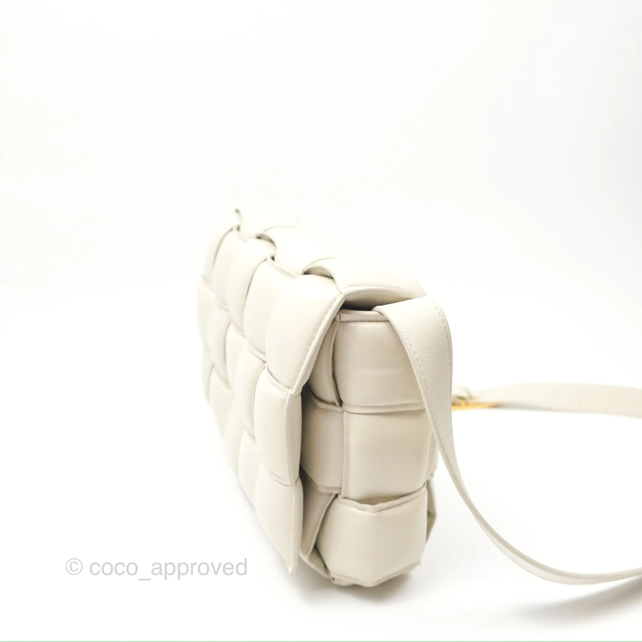 Bottega Veneta Padded Cassette Shoulder Bag Intrecciato Chalk Paper Calfskin