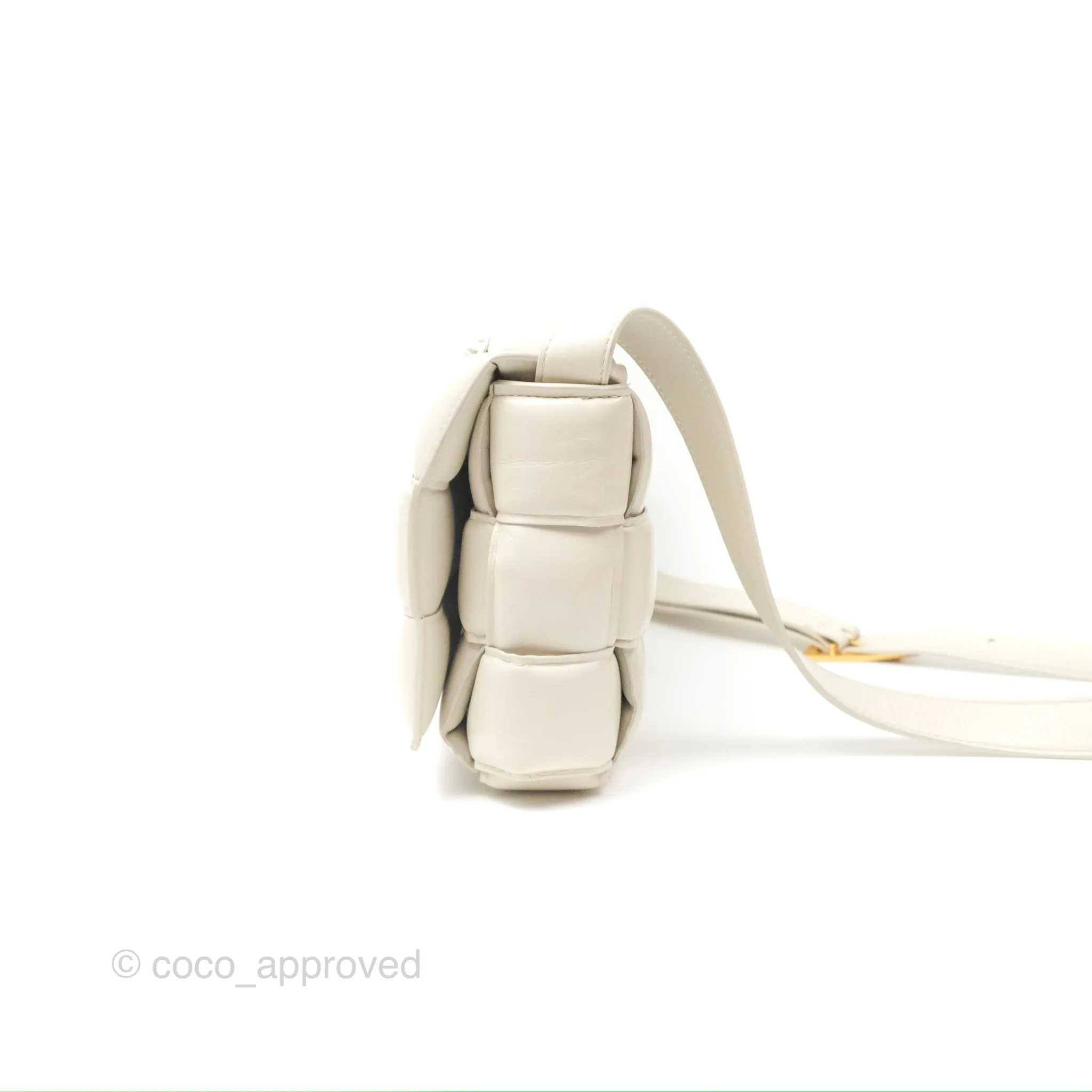 Bottega Veneta Padded Cassette Shoulder Bag Intrecciato Chalk Paper Calfskin