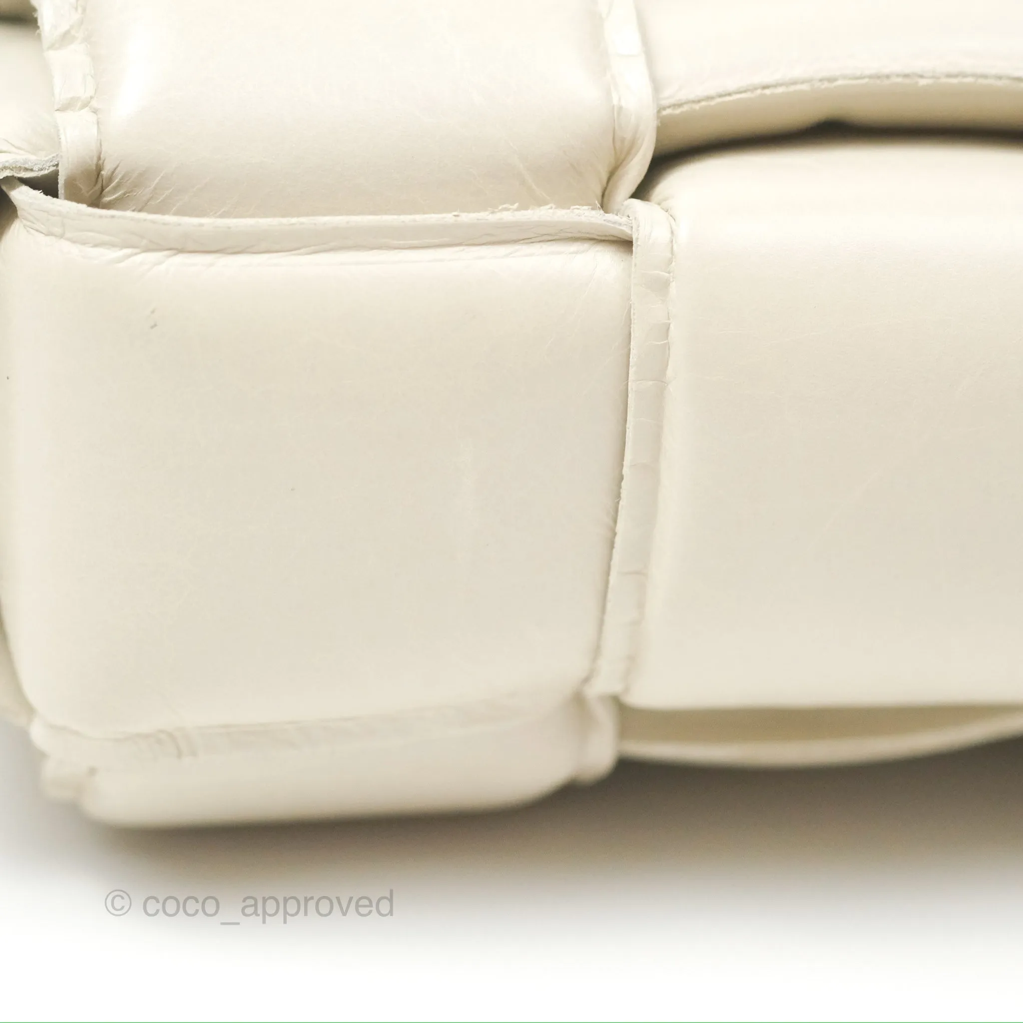 Bottega Veneta Padded Cassette Shoulder Bag Intrecciato Chalk Paper Calfskin