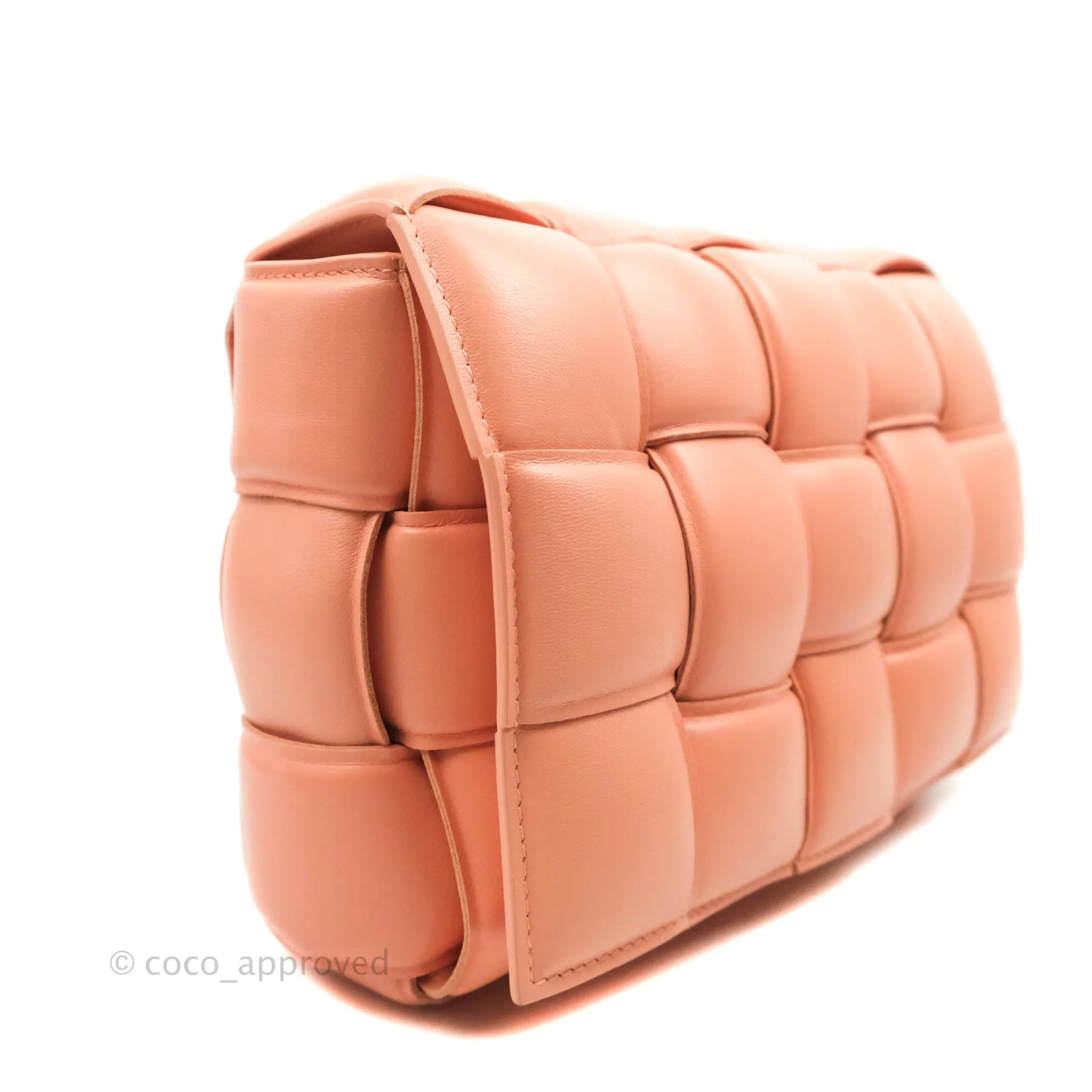 Bottega Veneta Padded Cassette Shoulder Bag Intrecciato Pink Lambskin Silver Hardware