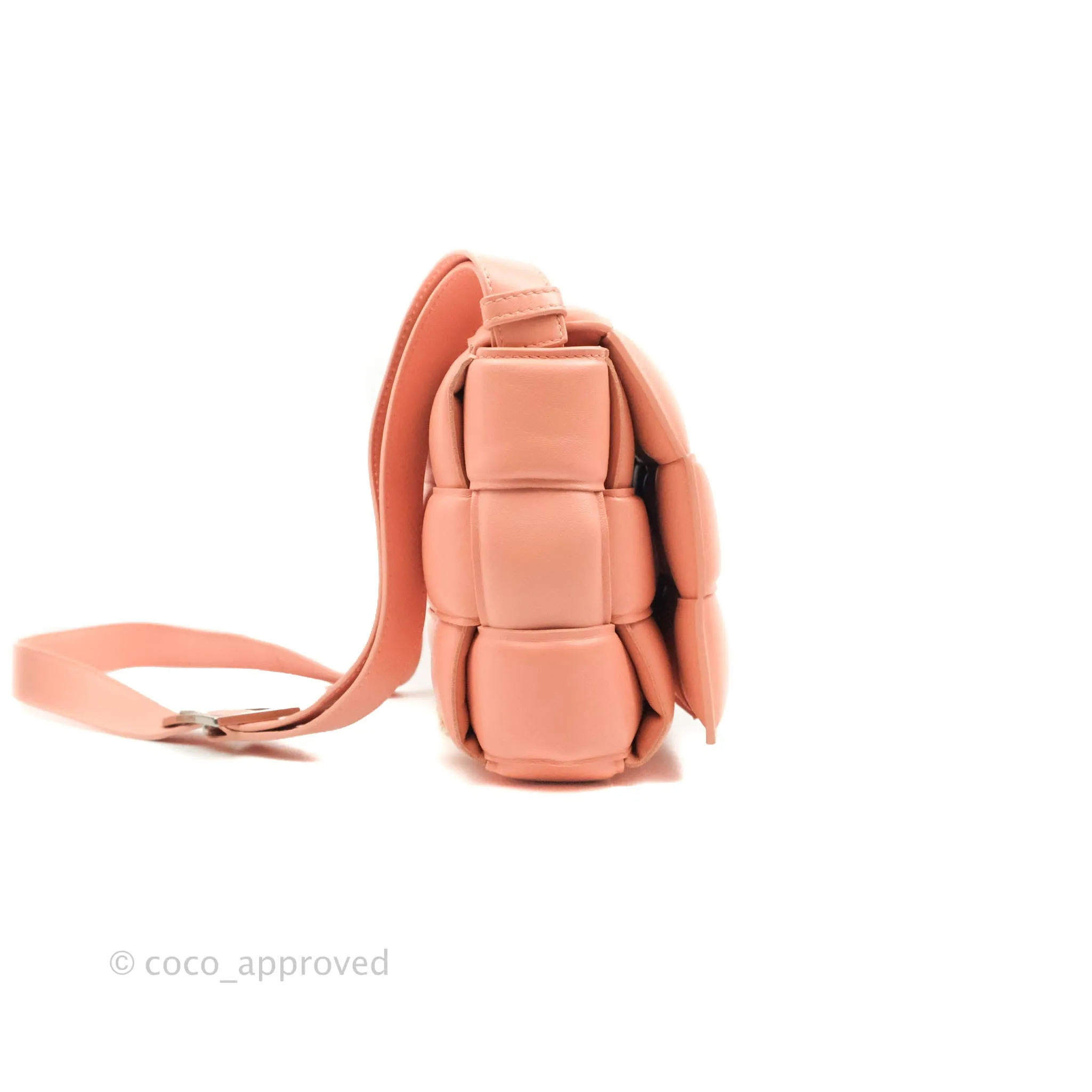 Bottega Veneta Padded Cassette Shoulder Bag Intrecciato Pink Lambskin Silver Hardware