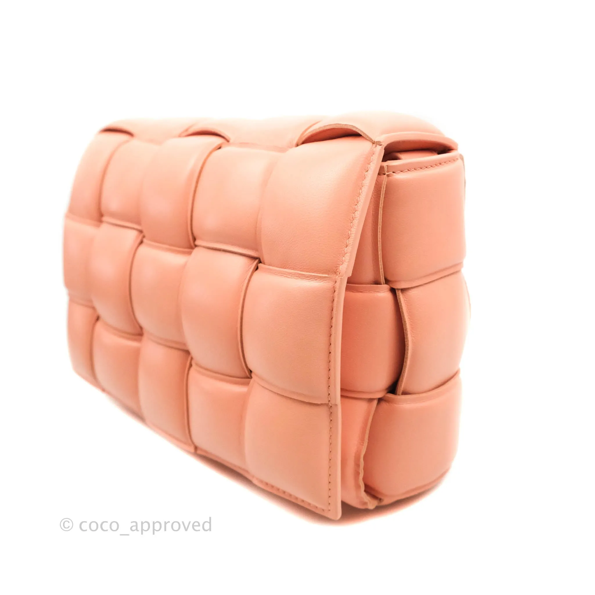 Bottega Veneta Padded Cassette Shoulder Bag Intrecciato Pink Lambskin Silver Hardware