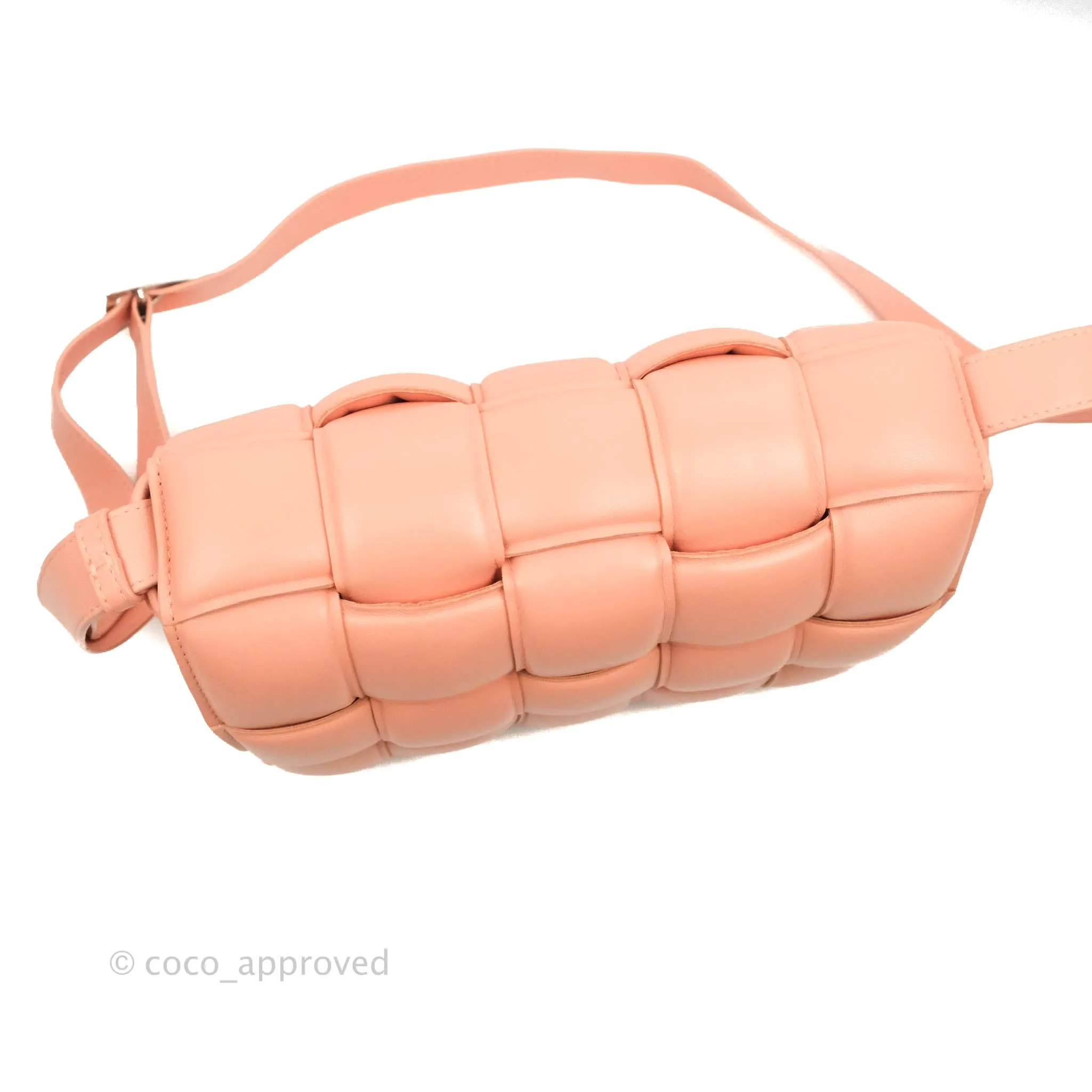 Bottega Veneta Padded Cassette Shoulder Bag Intrecciato Pink Lambskin Silver Hardware