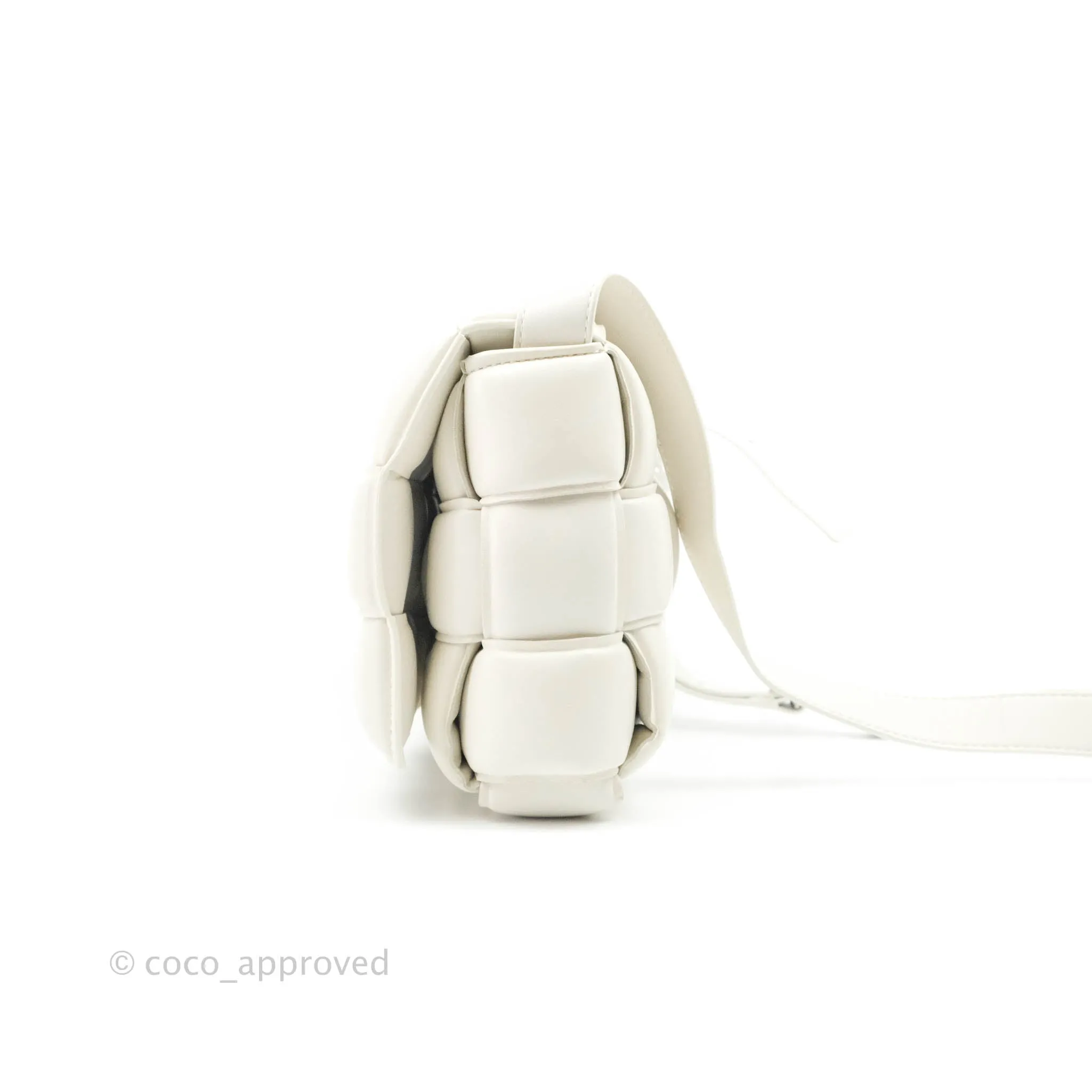 Bottega Veneta Padded Cassette Shoulder Bag Intrecciato White Lambskin Silver Hardware