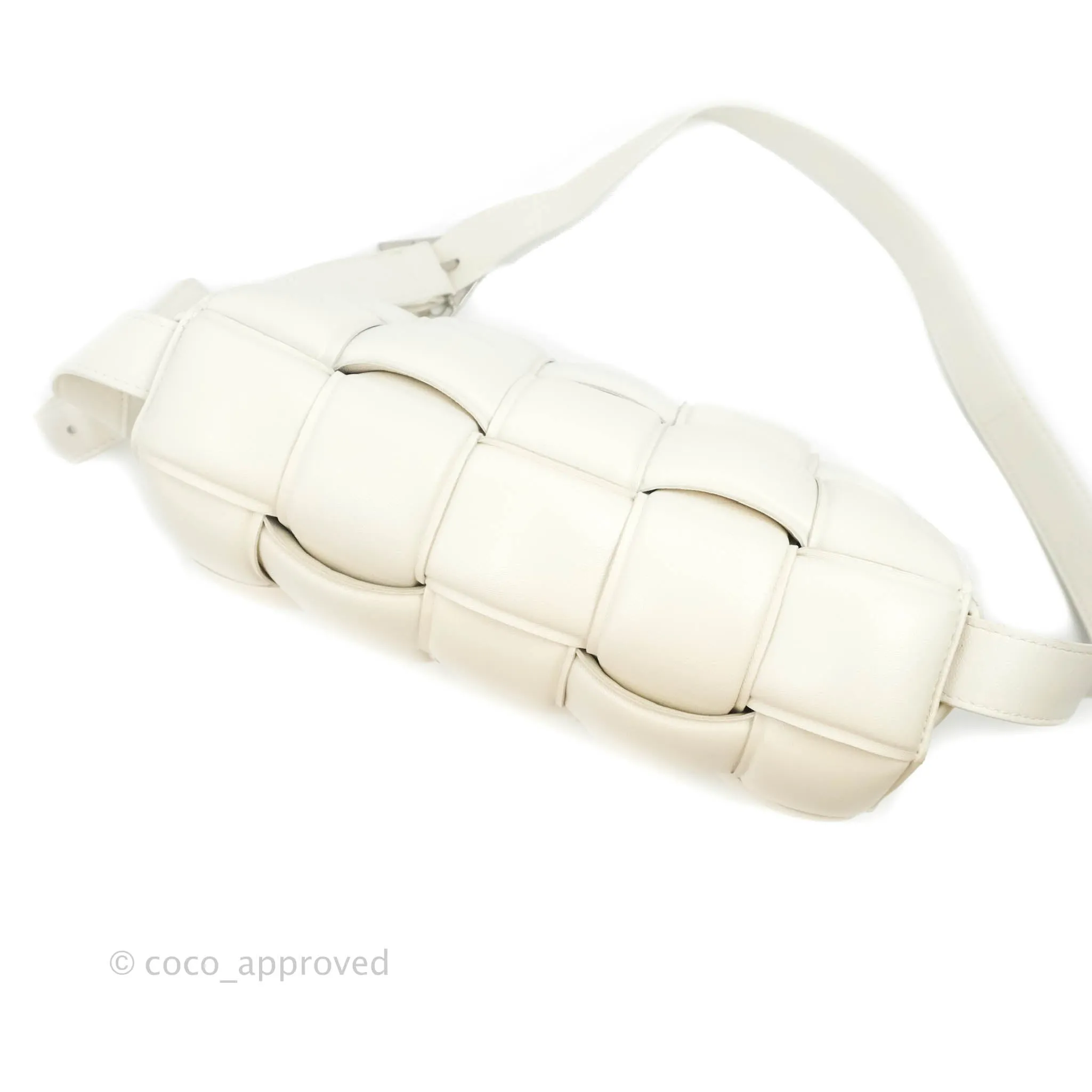 Bottega Veneta Padded Cassette Shoulder Bag Intrecciato White Lambskin Silver Hardware