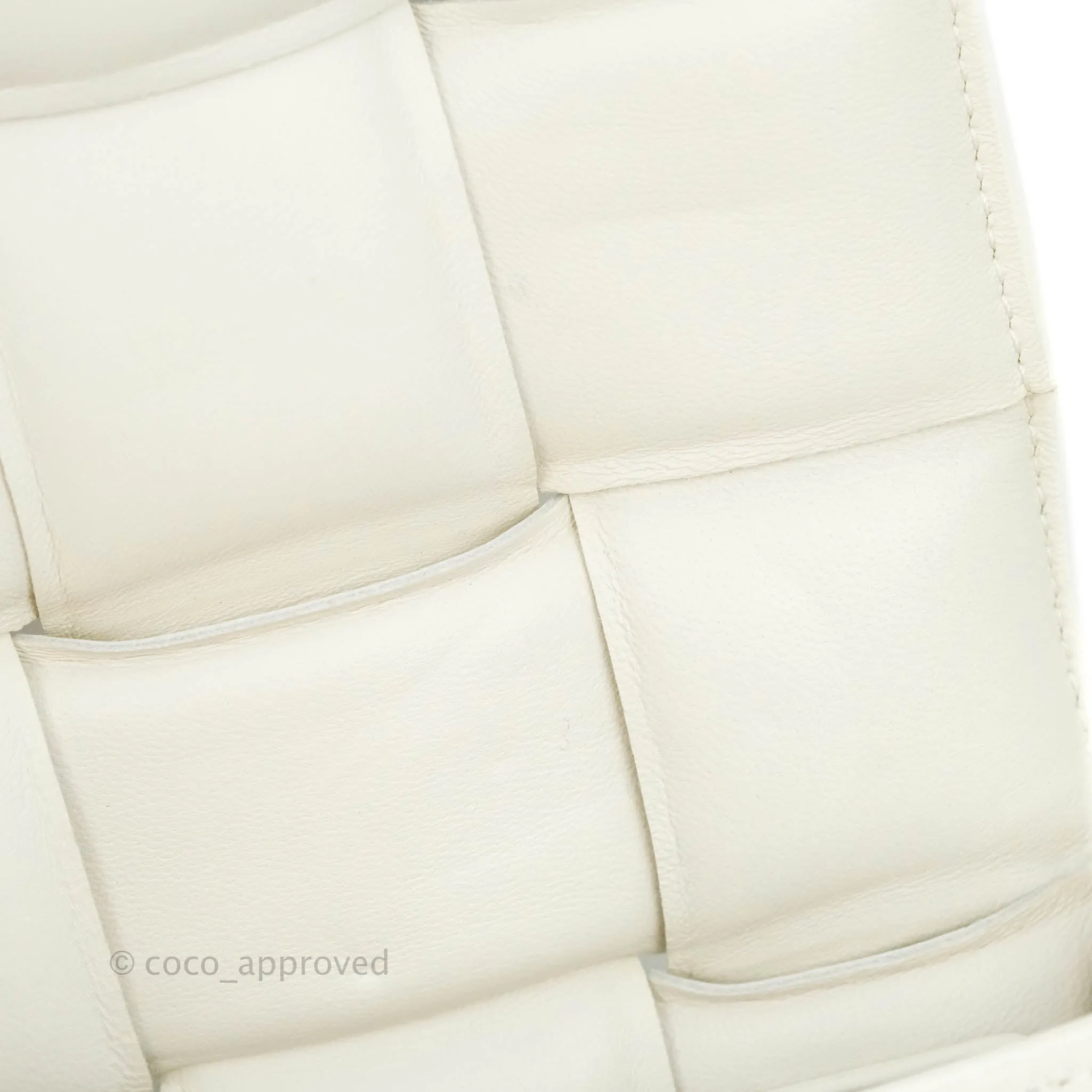 Bottega Veneta Padded Cassette Shoulder Bag Intrecciato White Lambskin Silver Hardware