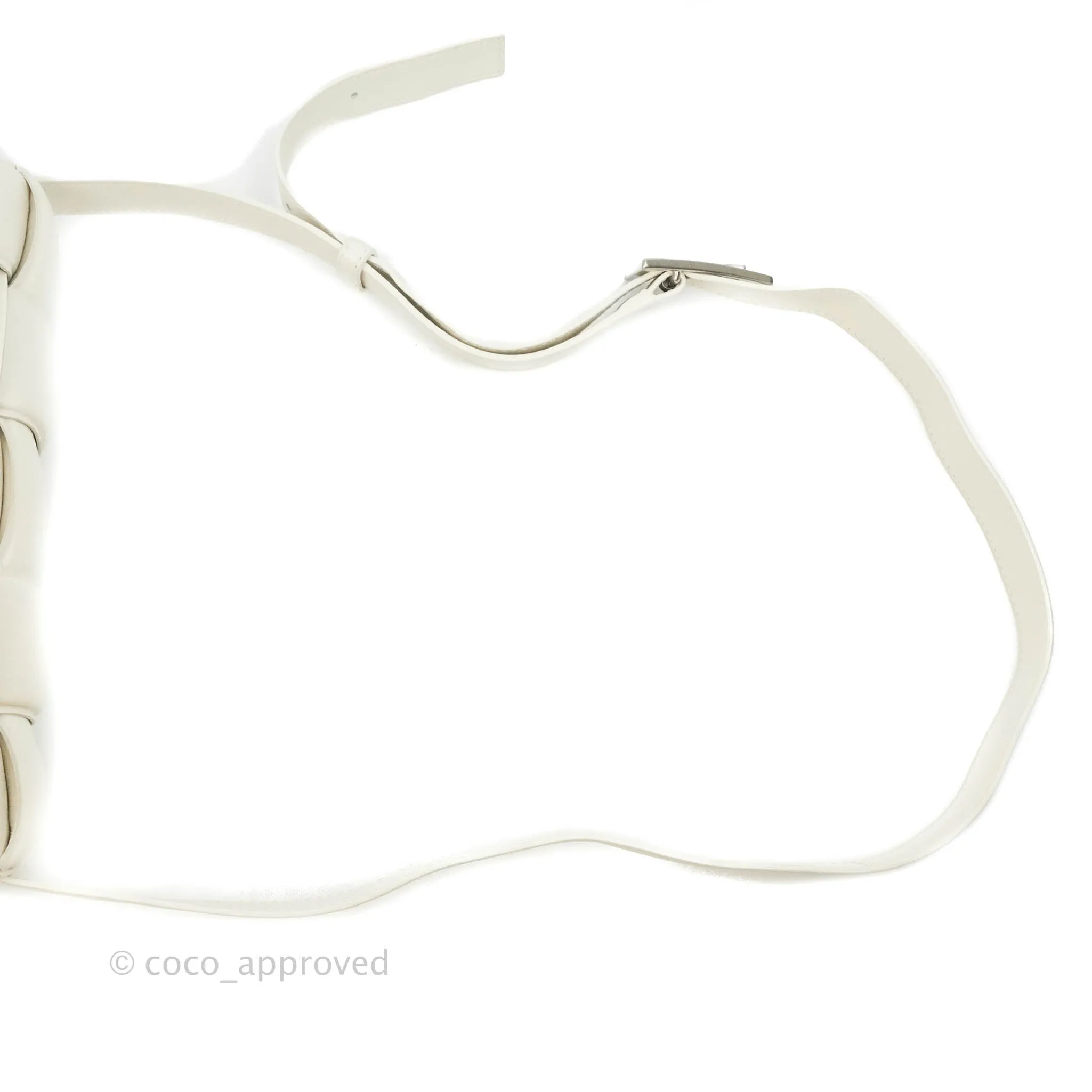 Bottega Veneta Padded Cassette Shoulder Bag Intrecciato White Lambskin Silver Hardware